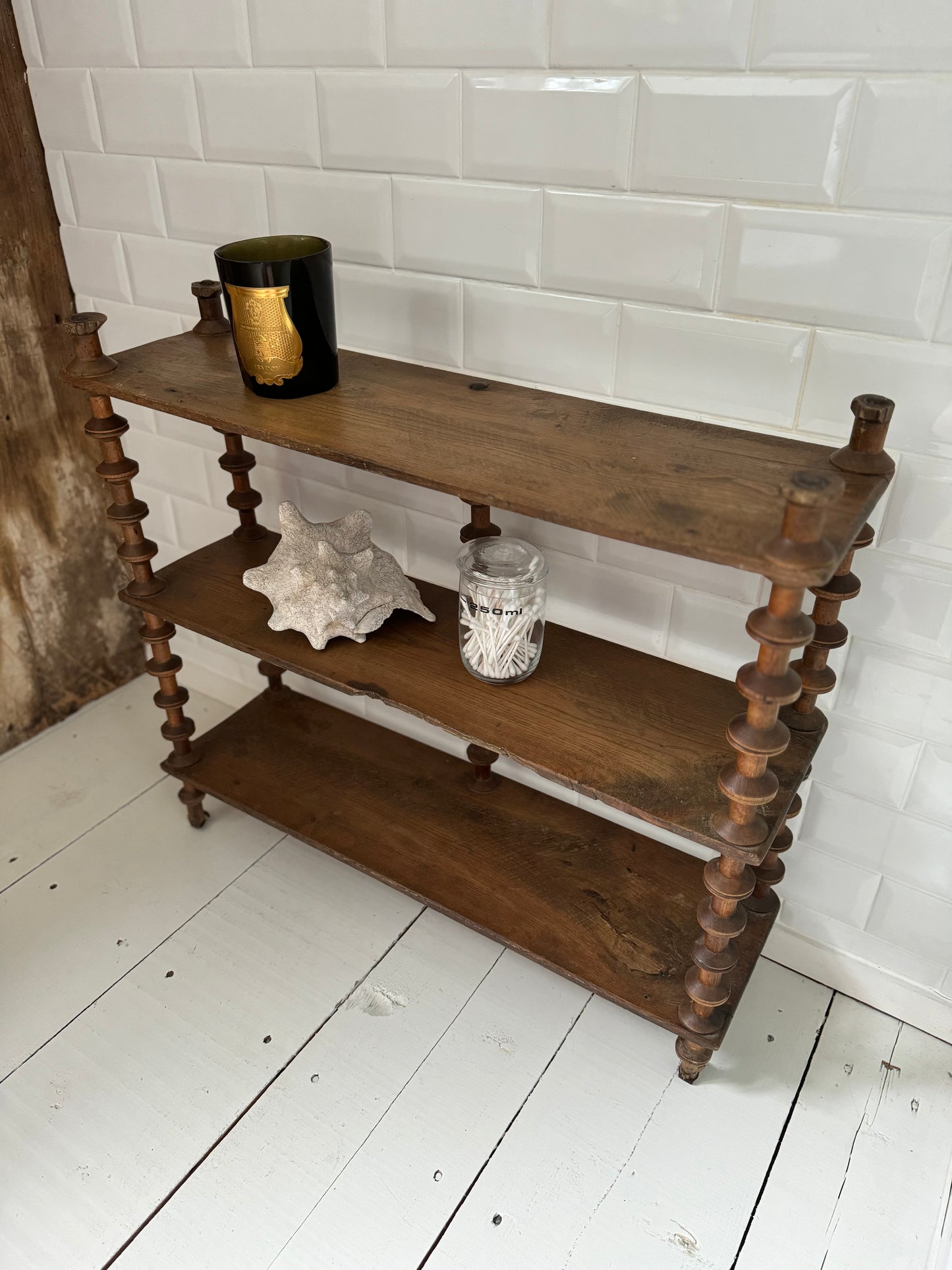 Vintage French Bobbin Spool Folk Art Hanging Shelves