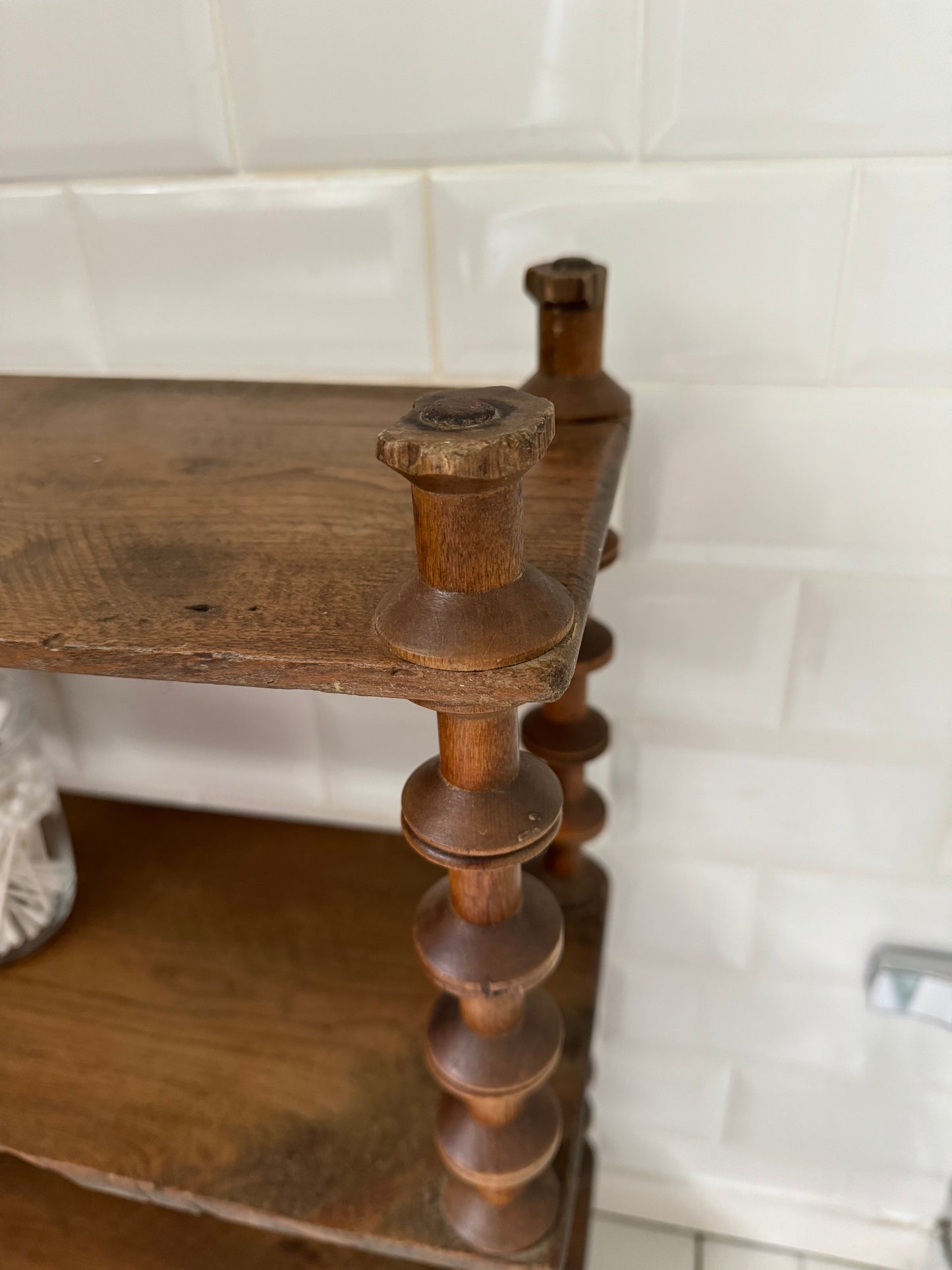 Vintage French Bobbin Spool Folk Art Hanging Shelves