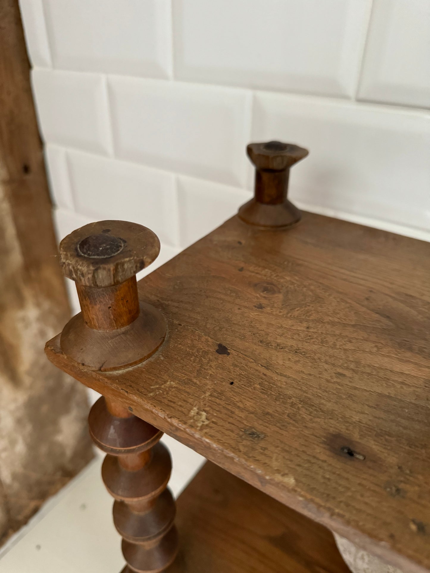 Vintage French Bobbin Spool Folk Art Hanging Shelves