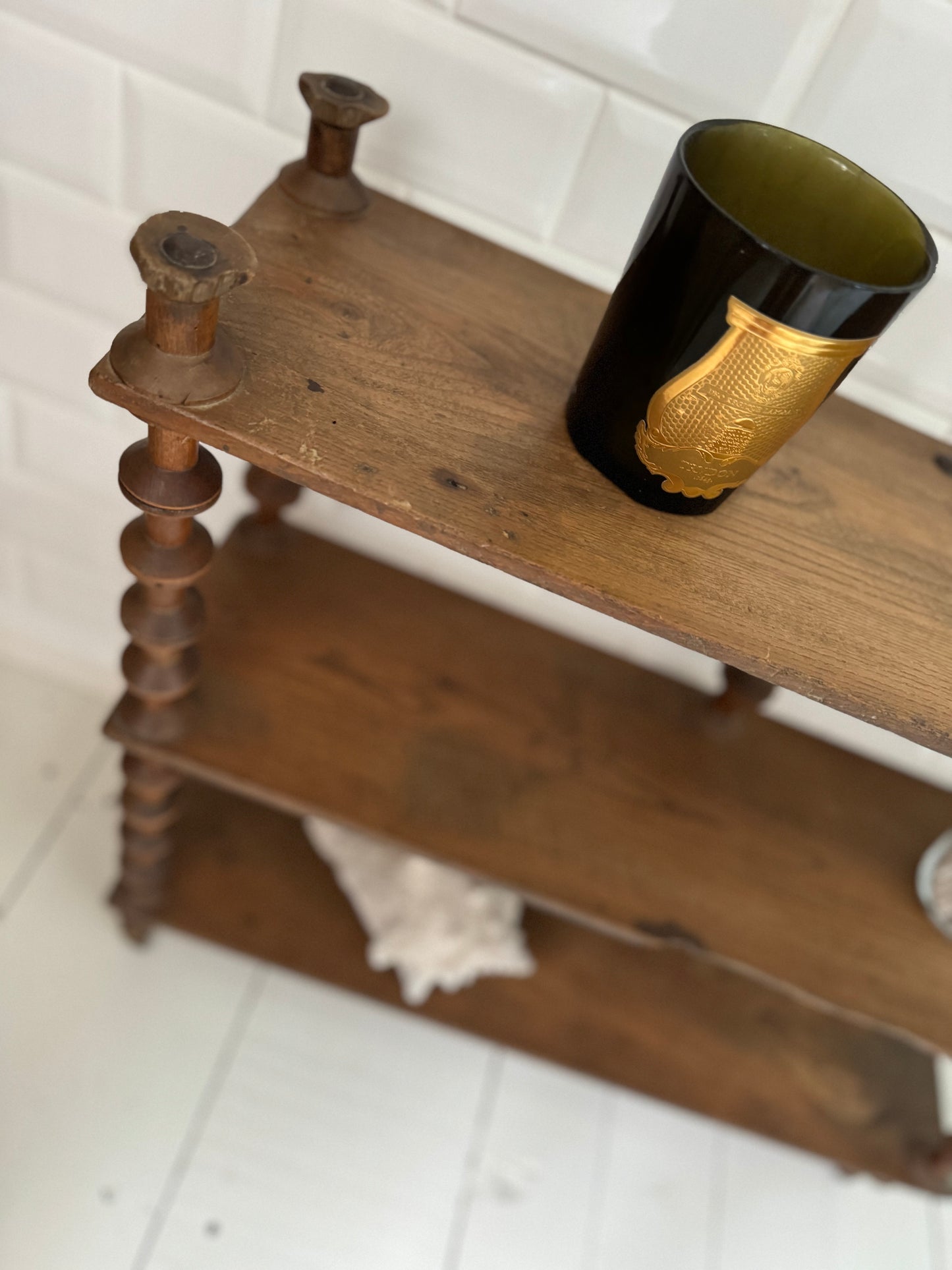 Vintage French Bobbin Spool Folk Art Hanging Shelves