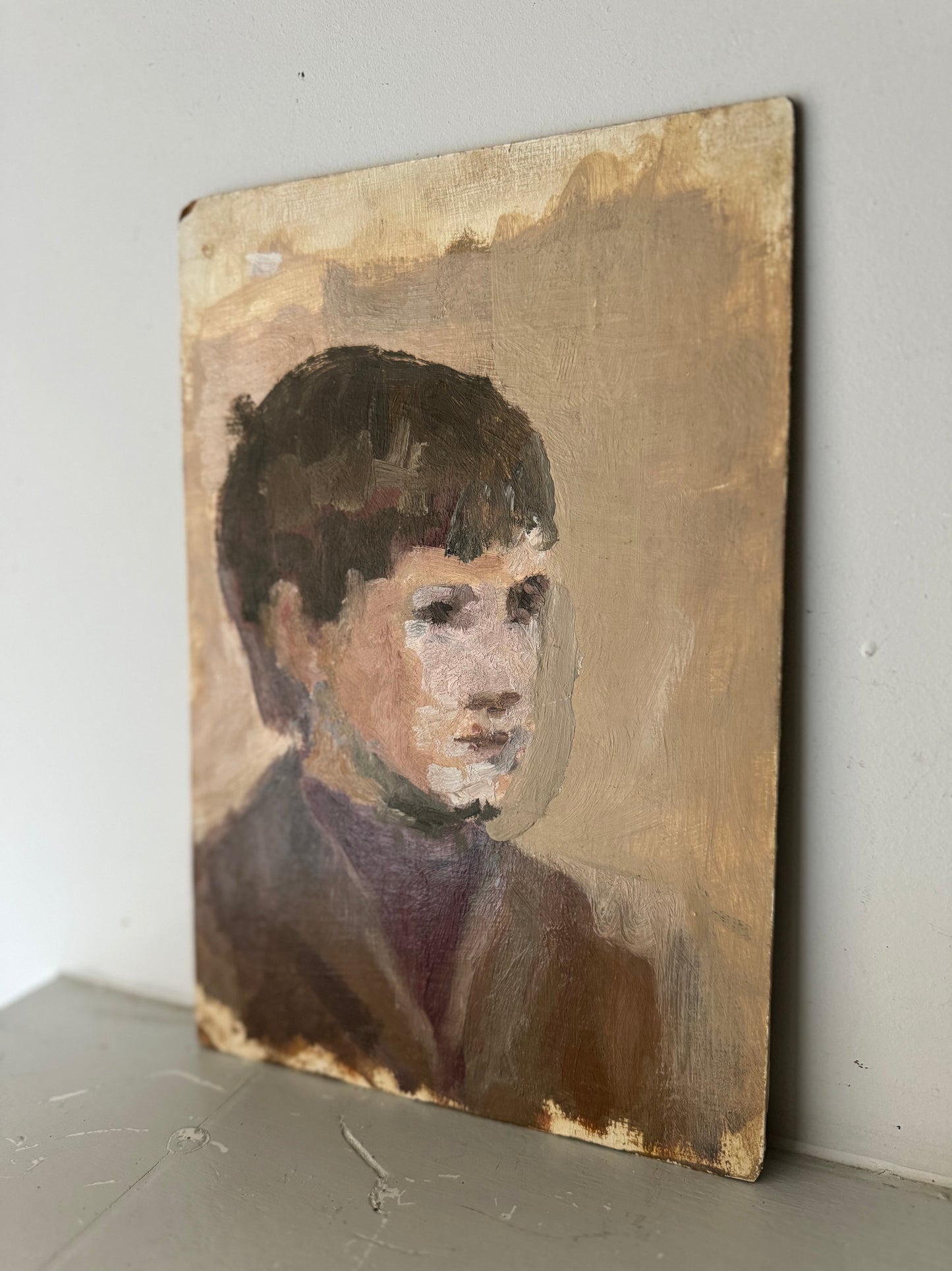 Vintage Mid Century Portrait Acrylic On Board