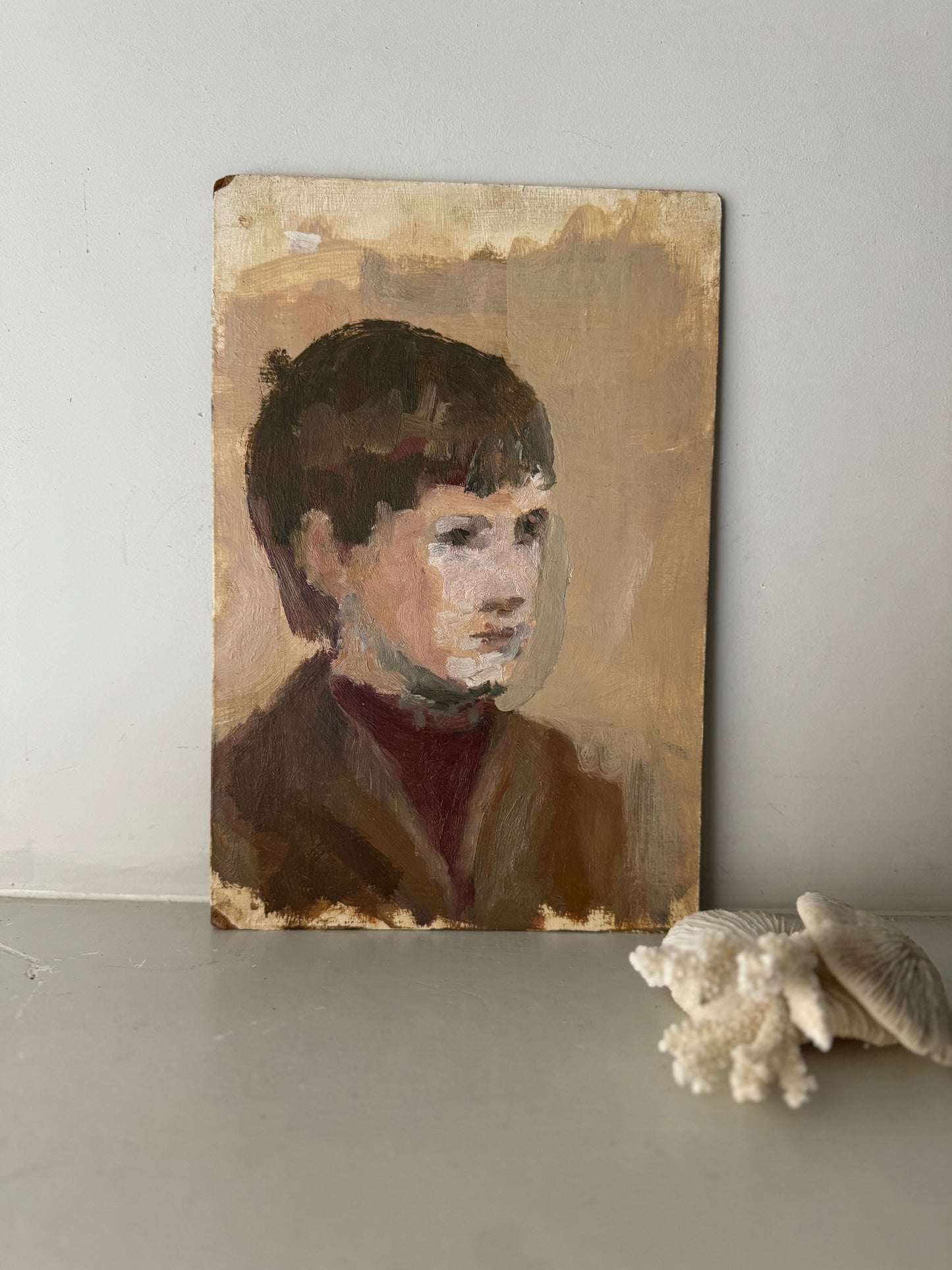 Vintage Mid Century Portrait Acrylic On Board