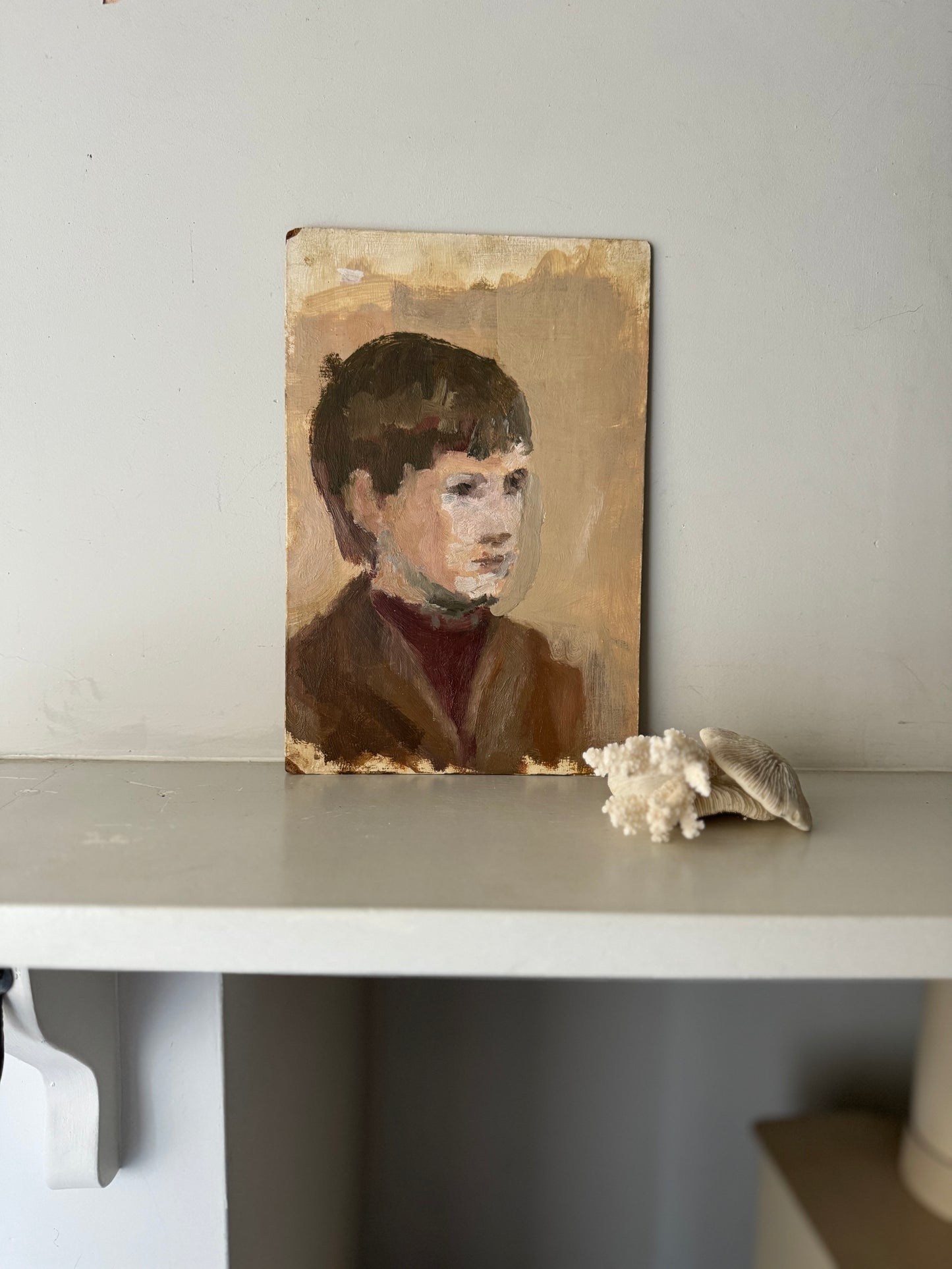 Vintage Mid Century Portrait Acrylic On Board