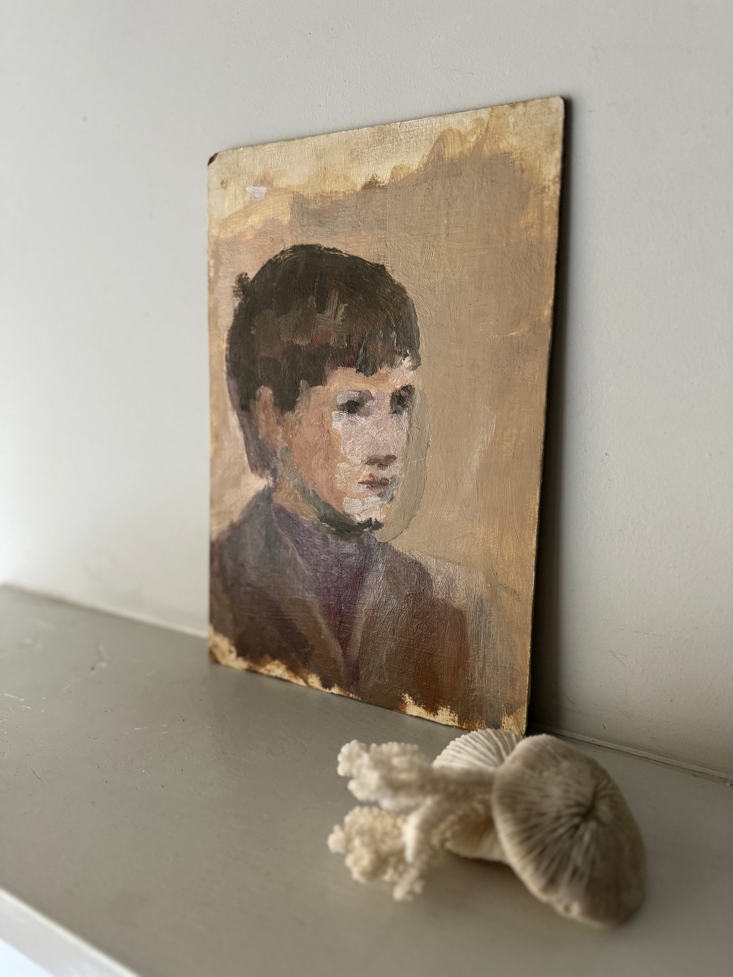 Vintage Mid Century Portrait Acrylic On Board