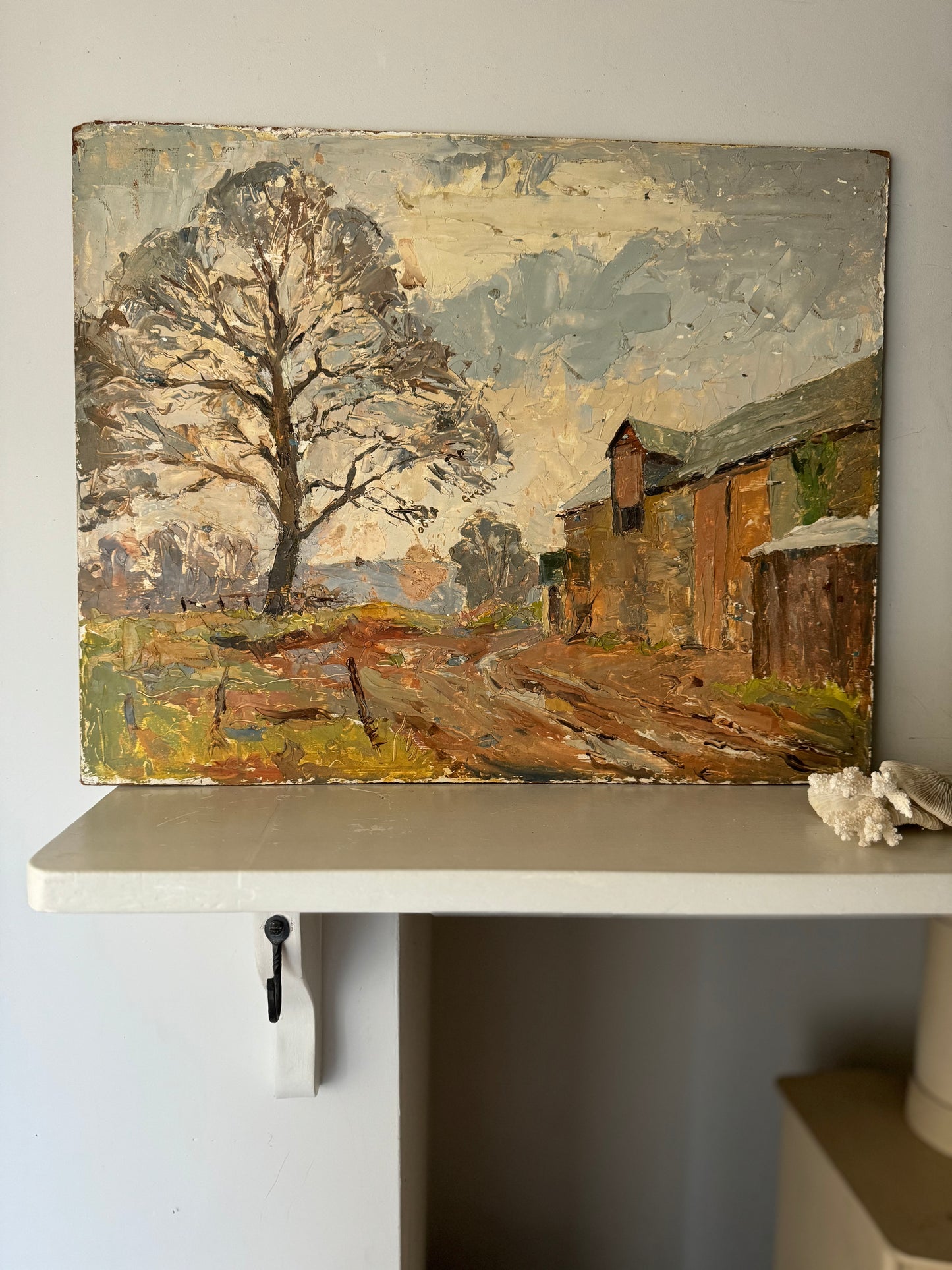 Vintage Expressive Mid Century Landscape Oil On Board