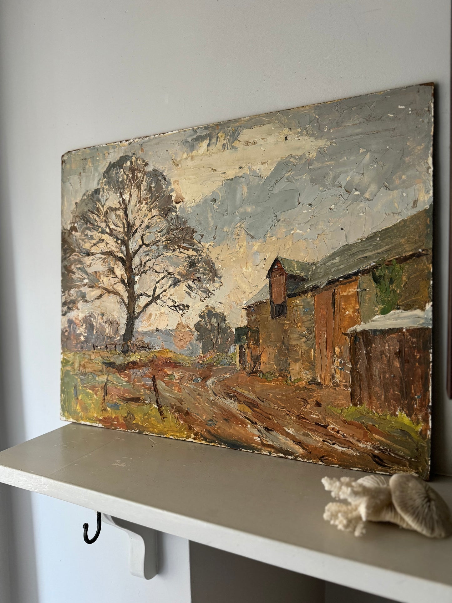 Vintage Expressive Mid Century Landscape Oil On Board