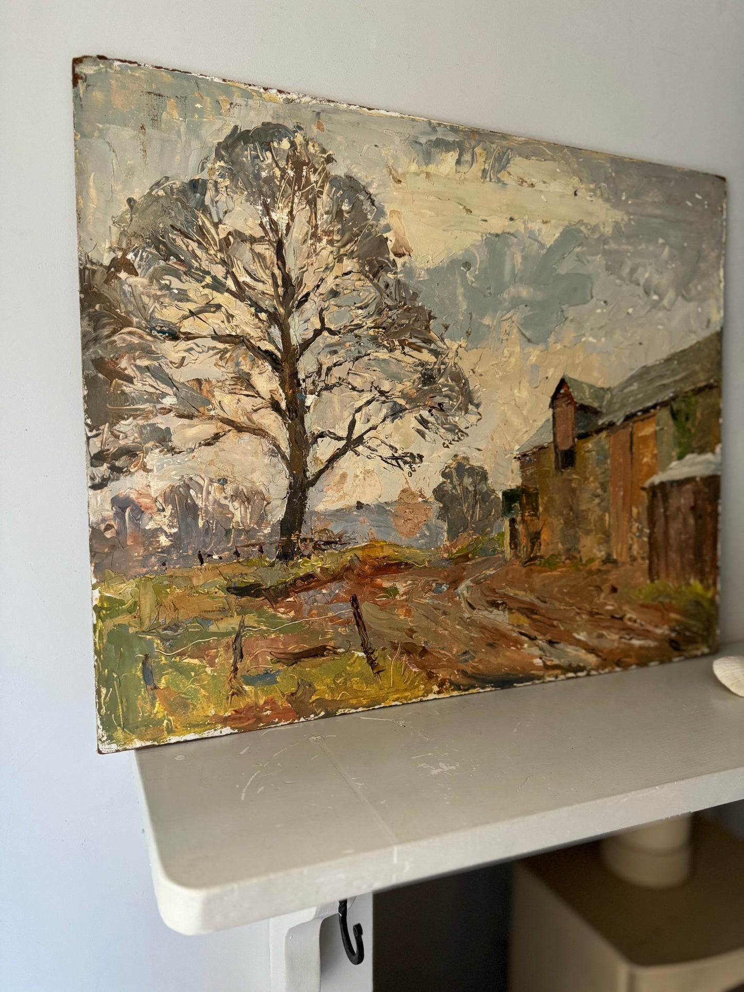 Vintage Expressive Mid Century Landscape Oil On Board