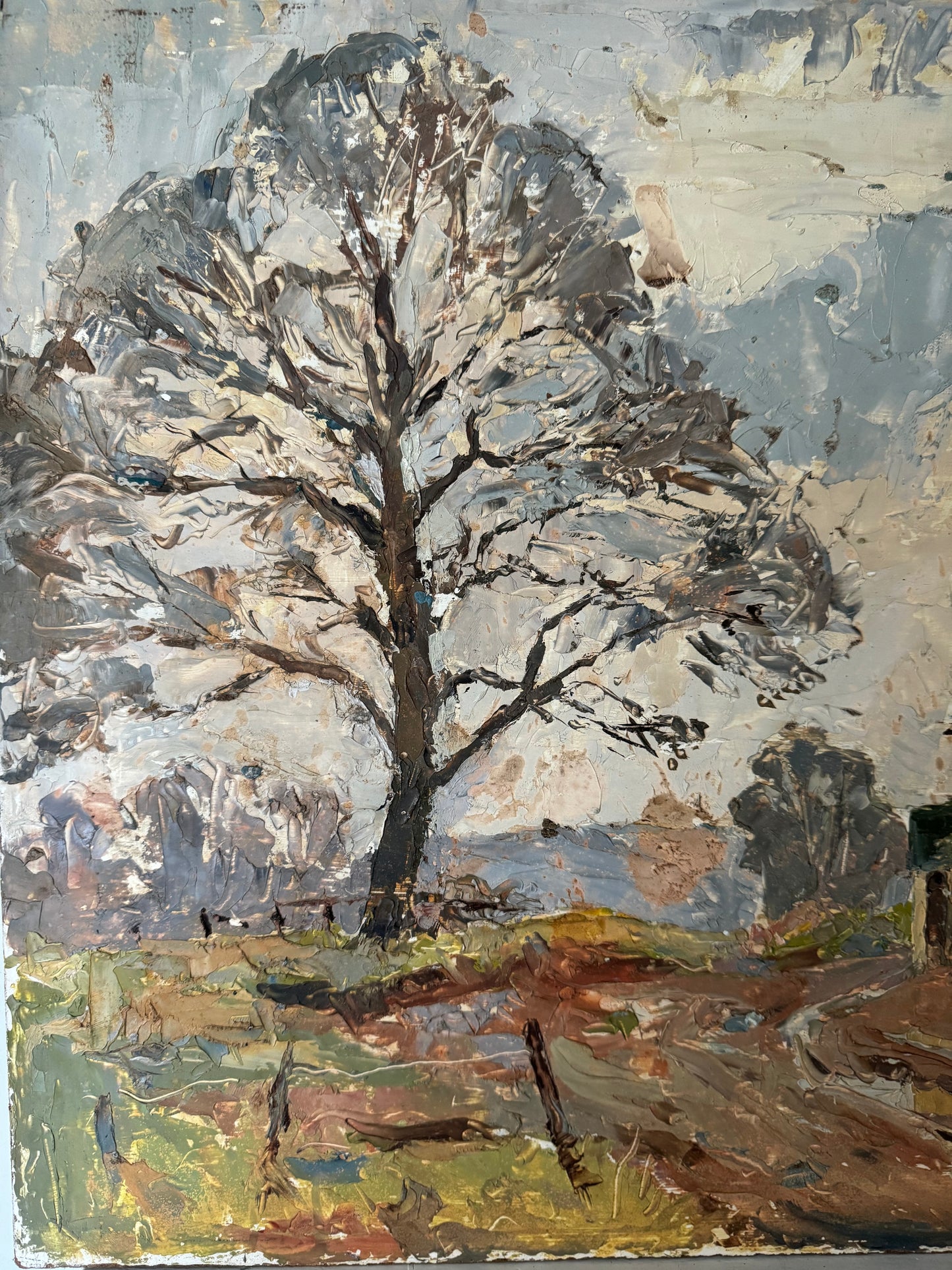 Vintage Expressive Mid Century Landscape Oil On Board