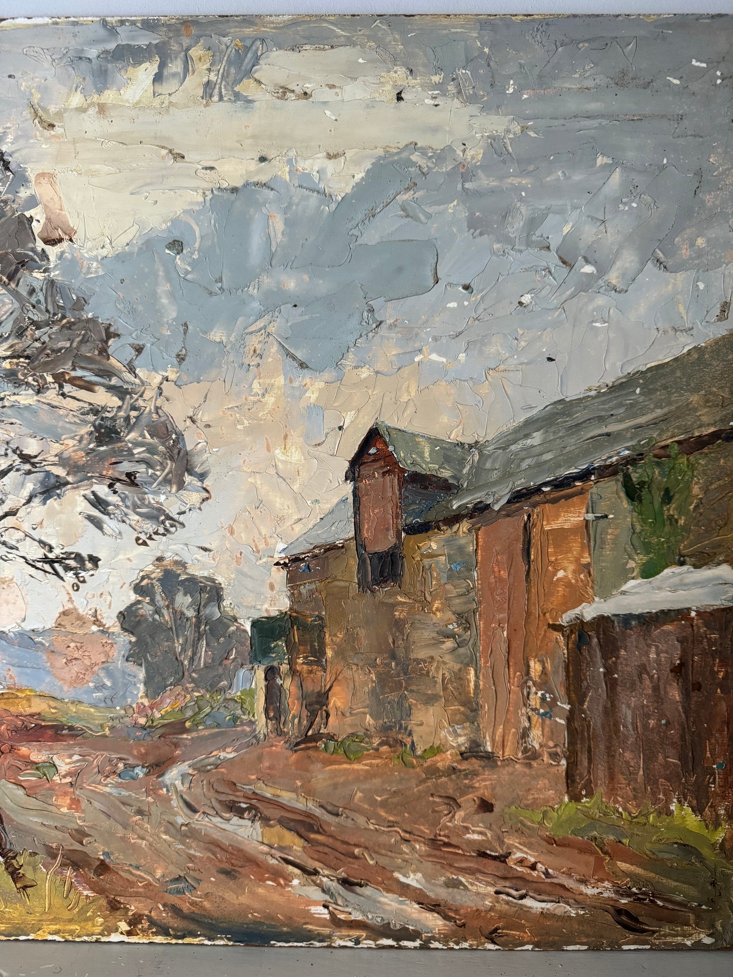 Vintage Expressive Mid Century Landscape Oil On Board