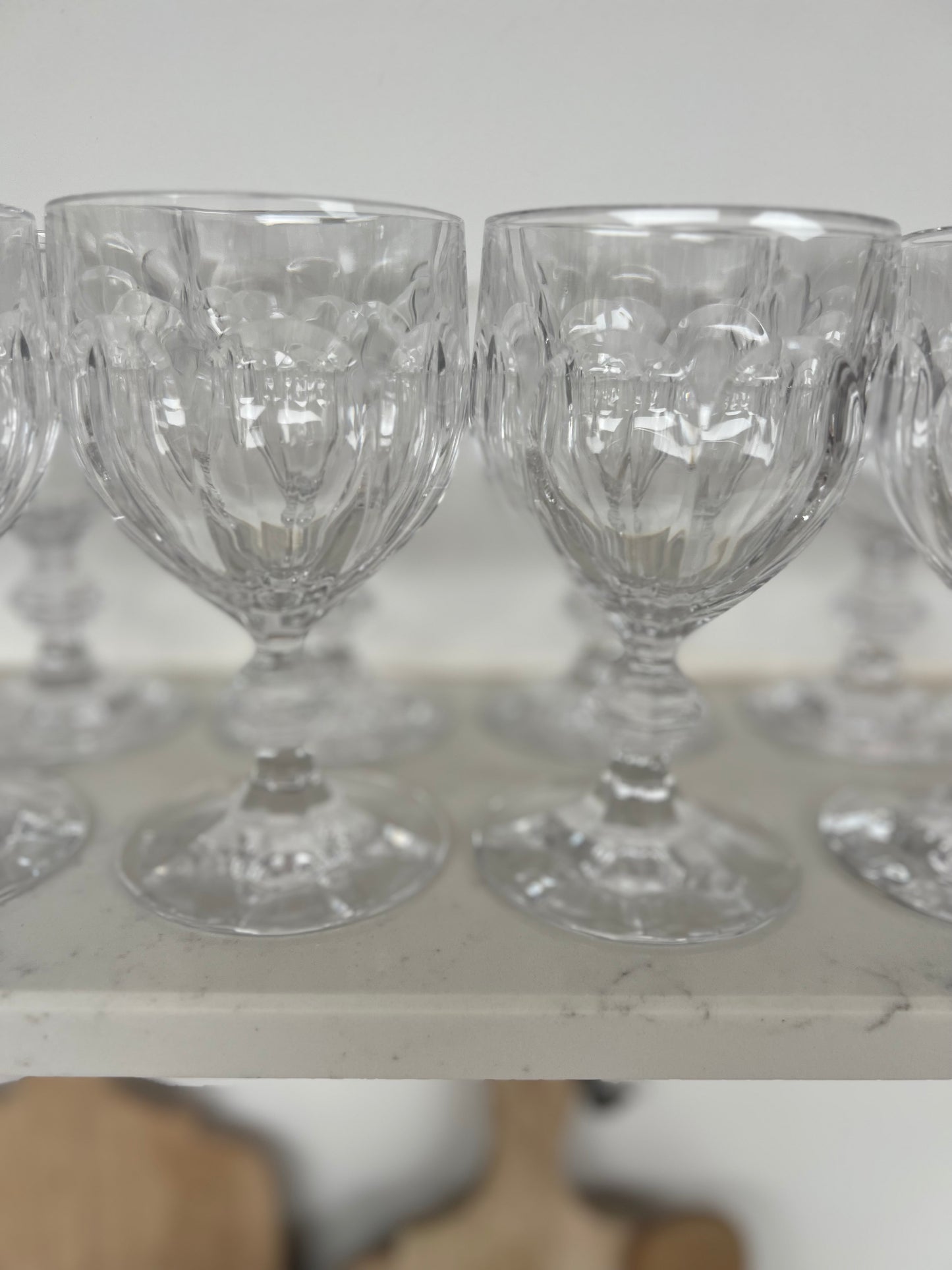 Set of 12 Large Vintage Crystal Slice Cut Wine Glasses