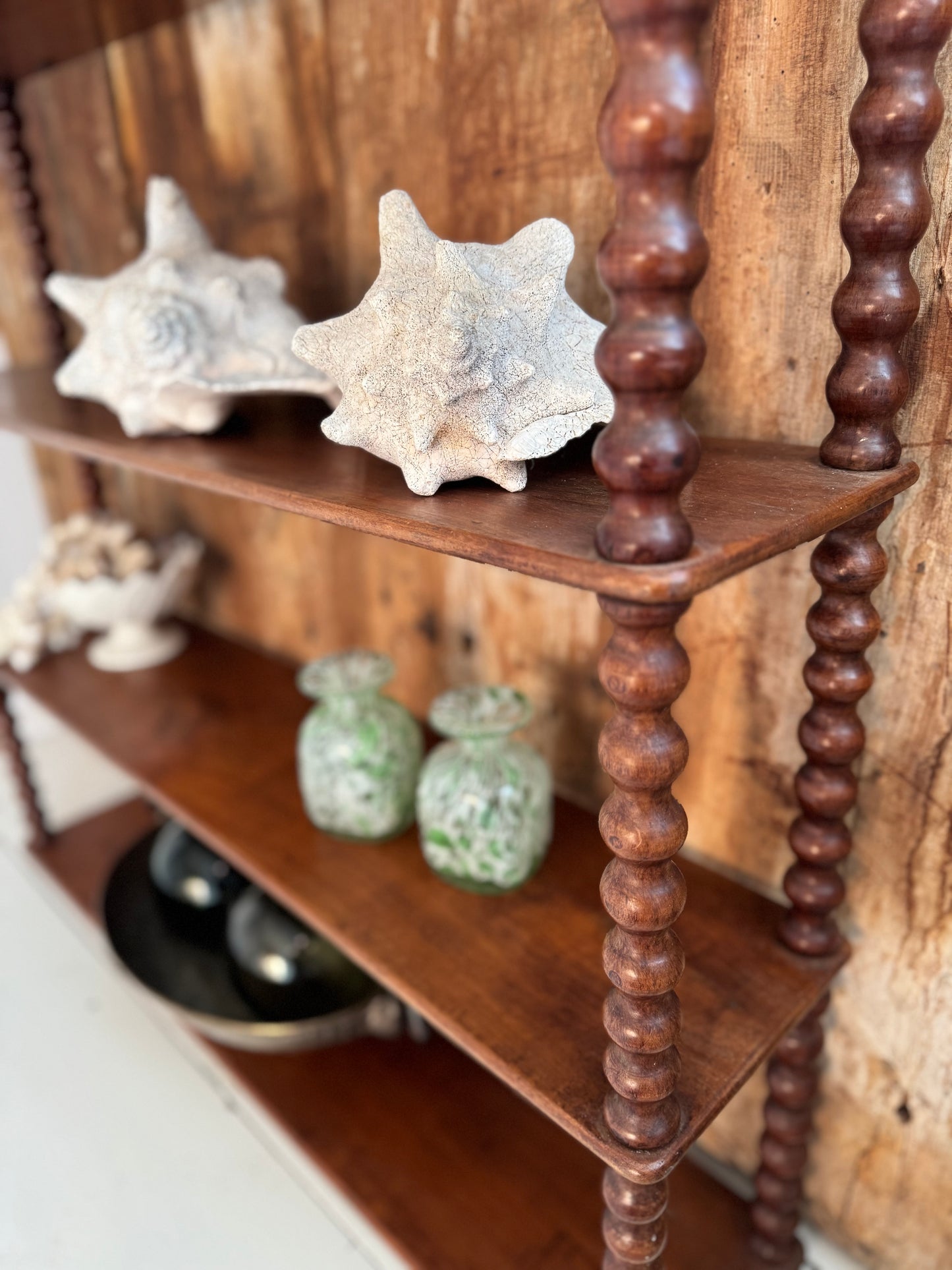 Large Antique Beautiful Bobbin Turned Mahogany Wall Shelf