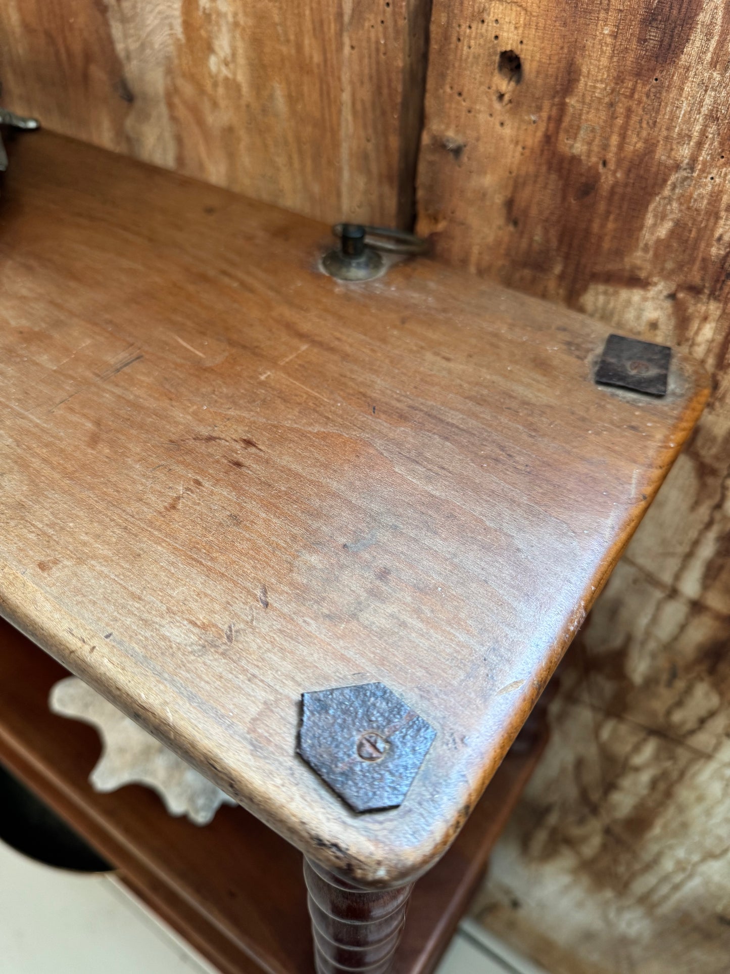 Large Antique Beautiful Bobbin Turned Mahogany Wall Shelf