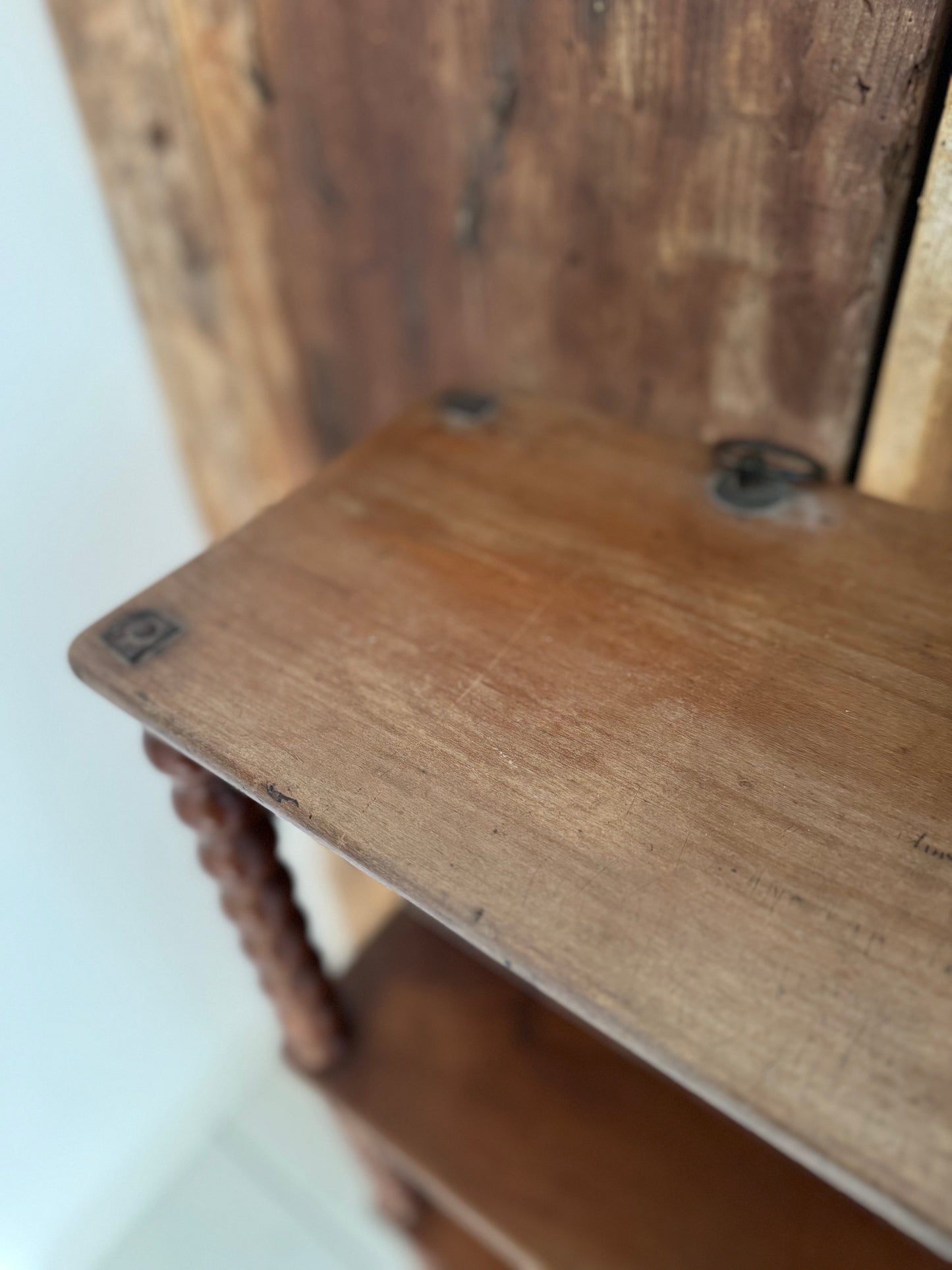 Large Antique Beautiful Bobbin Turned Mahogany Wall Shelf