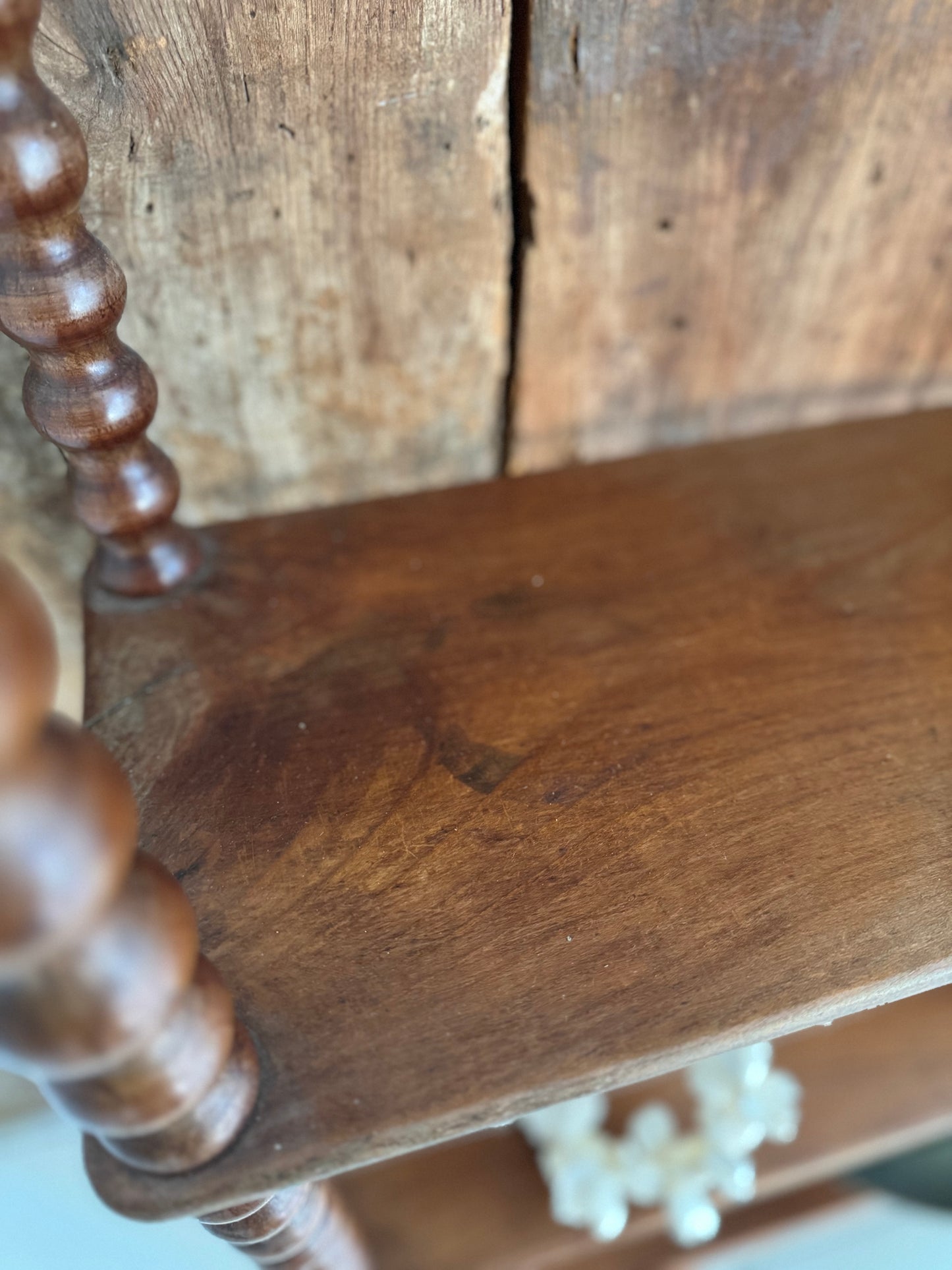 Large Antique Beautiful Bobbin Turned Mahogany Wall Shelf
