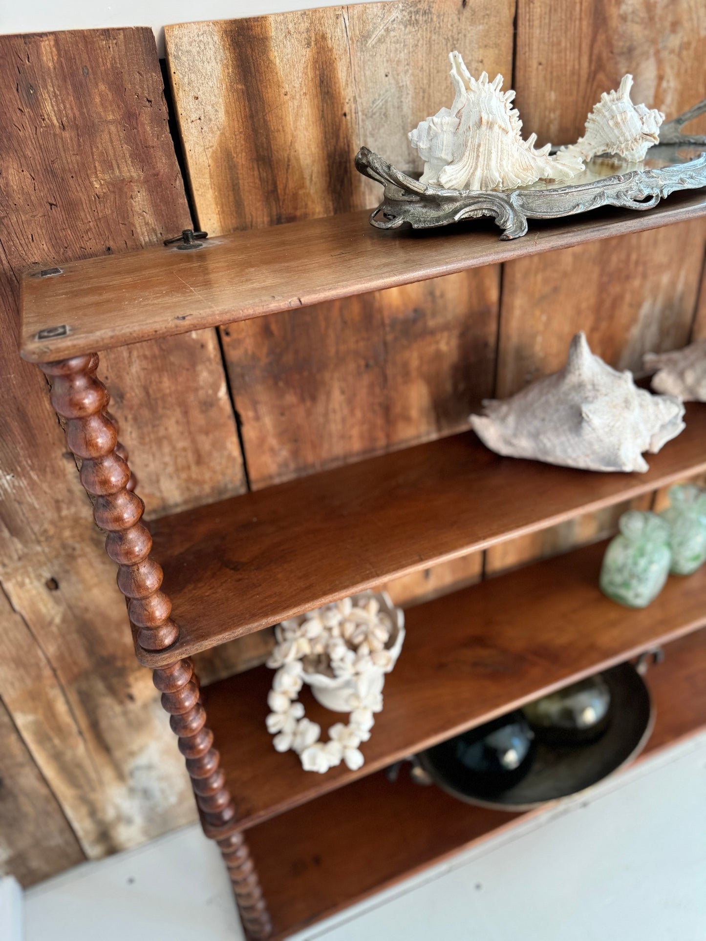 Large Antique Beautiful Bobbin Turned Mahogany Wall Shelf