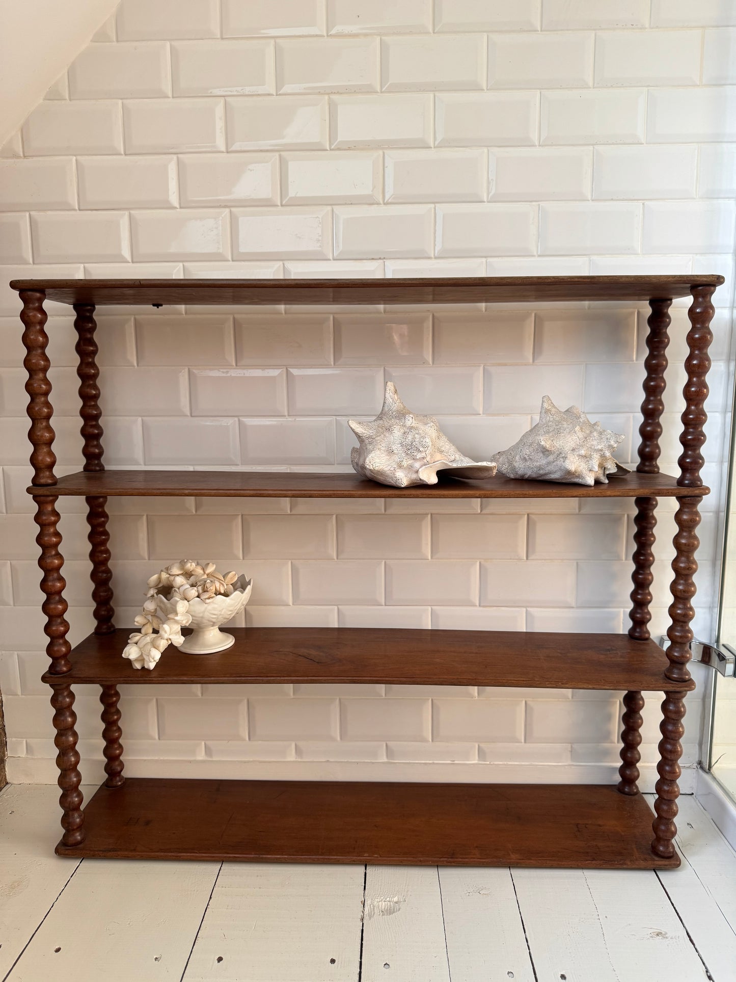 Large Antique Beautiful Bobbin Turned Mahogany Wall Shelf