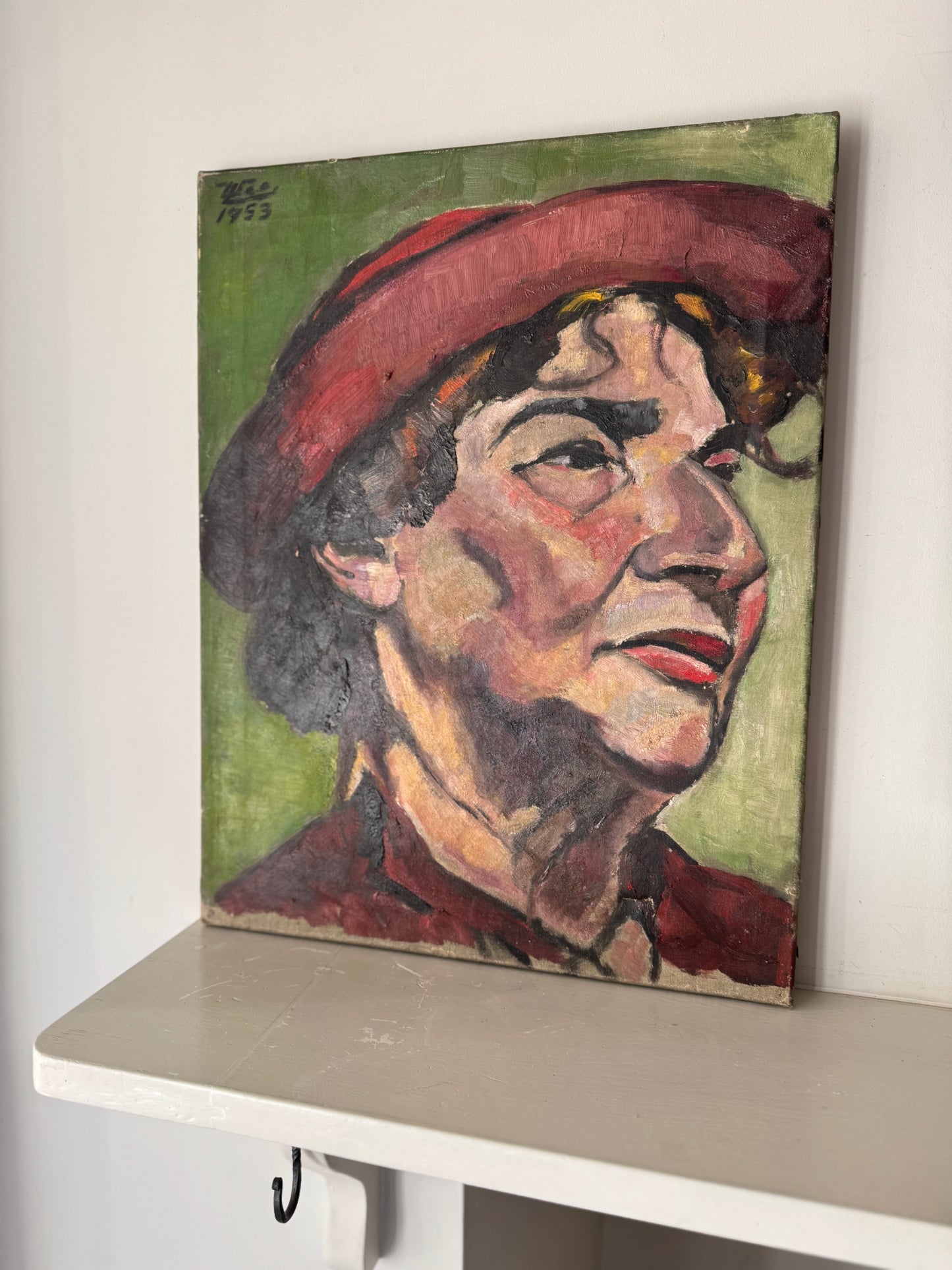 1950's Portrait Of A Lady Oil On Canvas