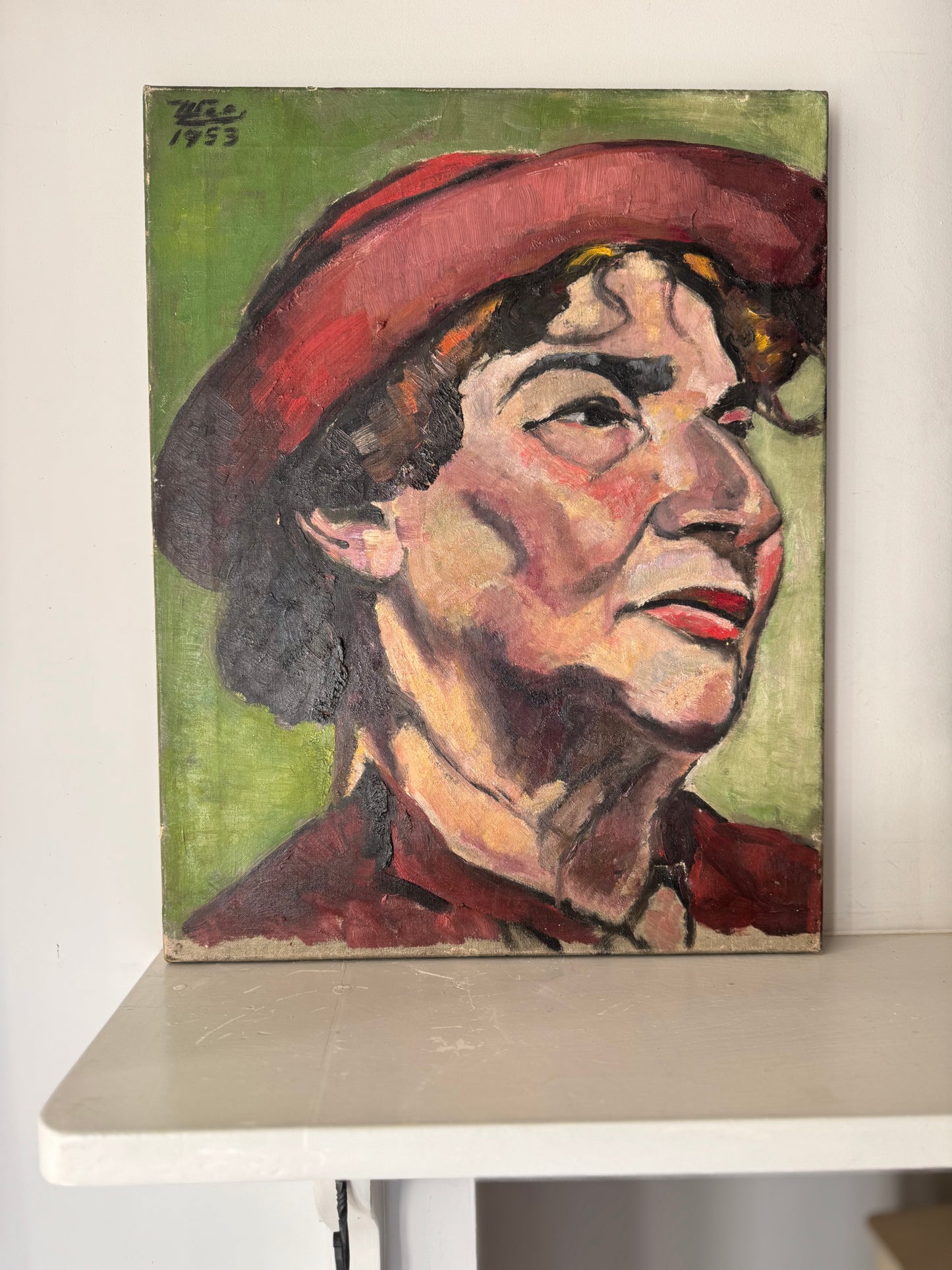 1950's Portrait Of A Lady Oil On Canvas