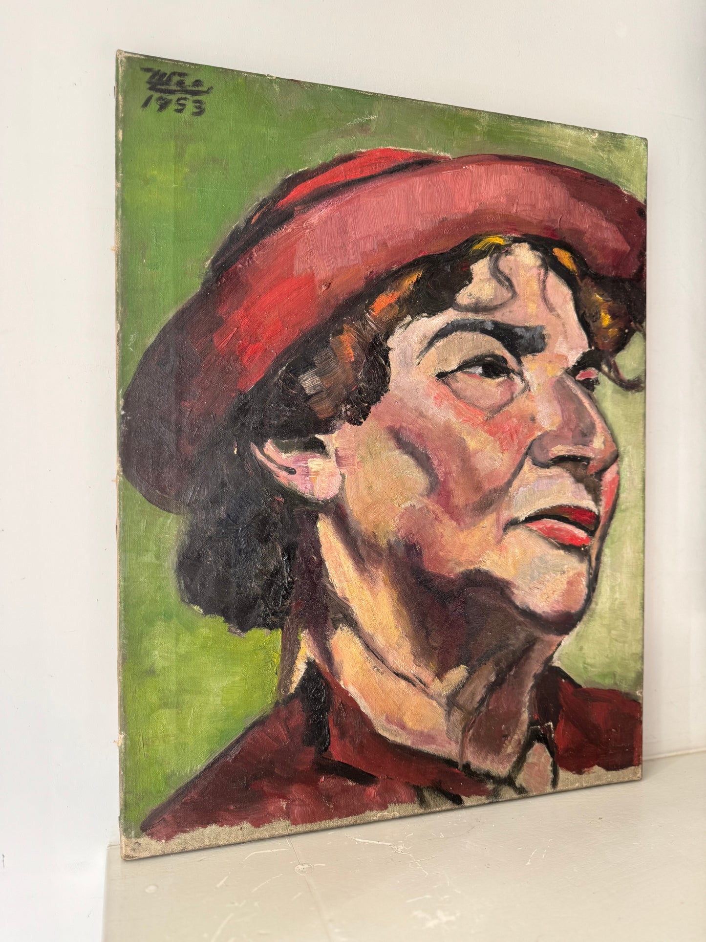 1950's Portrait Of A Lady Oil On Canvas