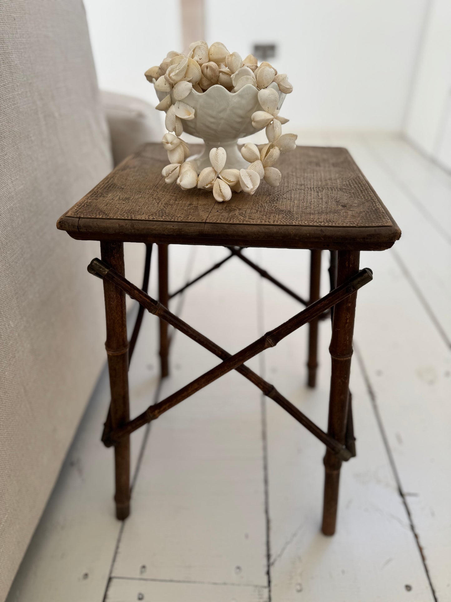Antique French Small Bamboo Side Table