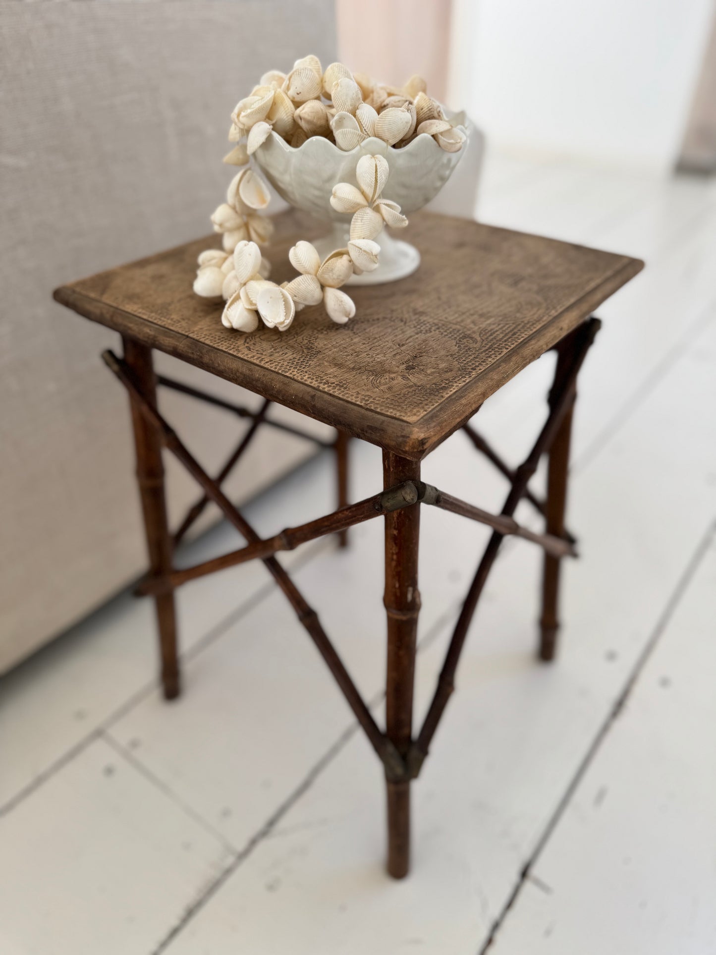 Antique French Small Bamboo Side Table