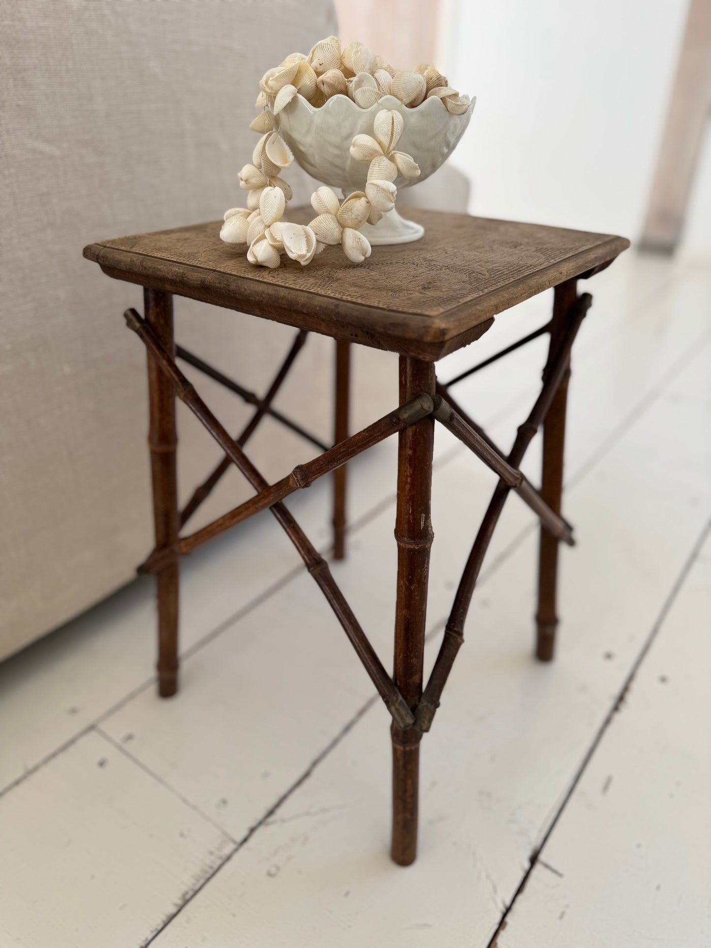 Antique French Small Bamboo Side Table