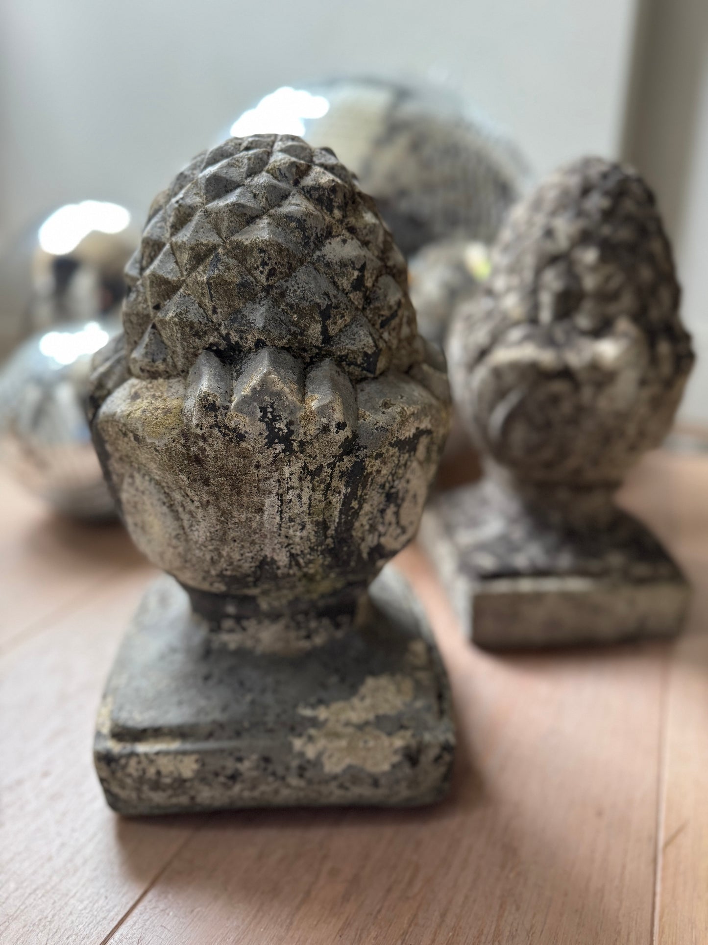 Classic Decorative Pair of Cast Stone Pineapple Pier Caps
