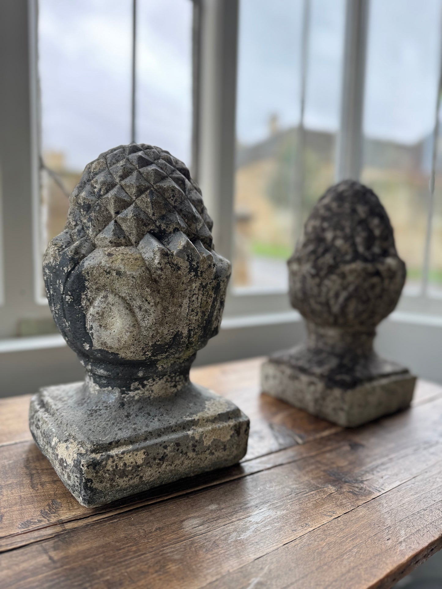 Classic Decorative Pair of Cast Stone Pineapple Pier Caps