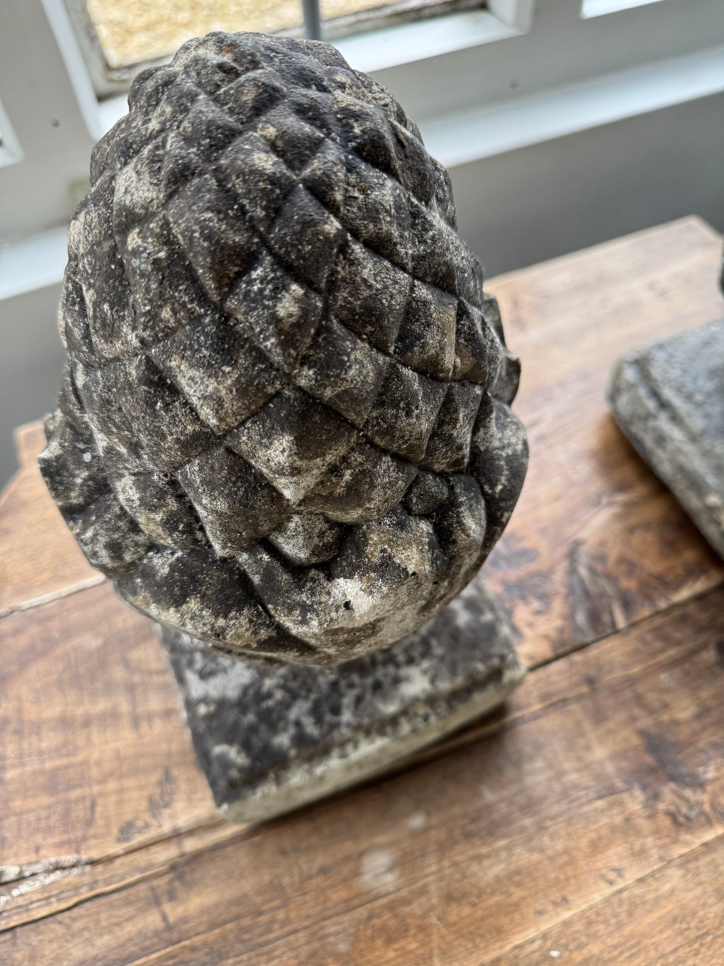 Classic Decorative Pair of Cast Stone Pineapple Pier Caps