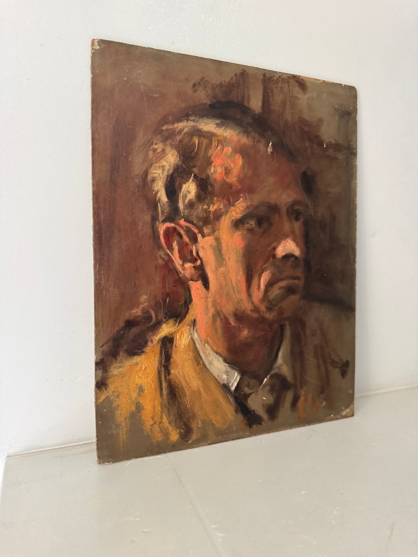 Vintage Mid Century Portrait Oil On Board George Weissbort (1928-2013)