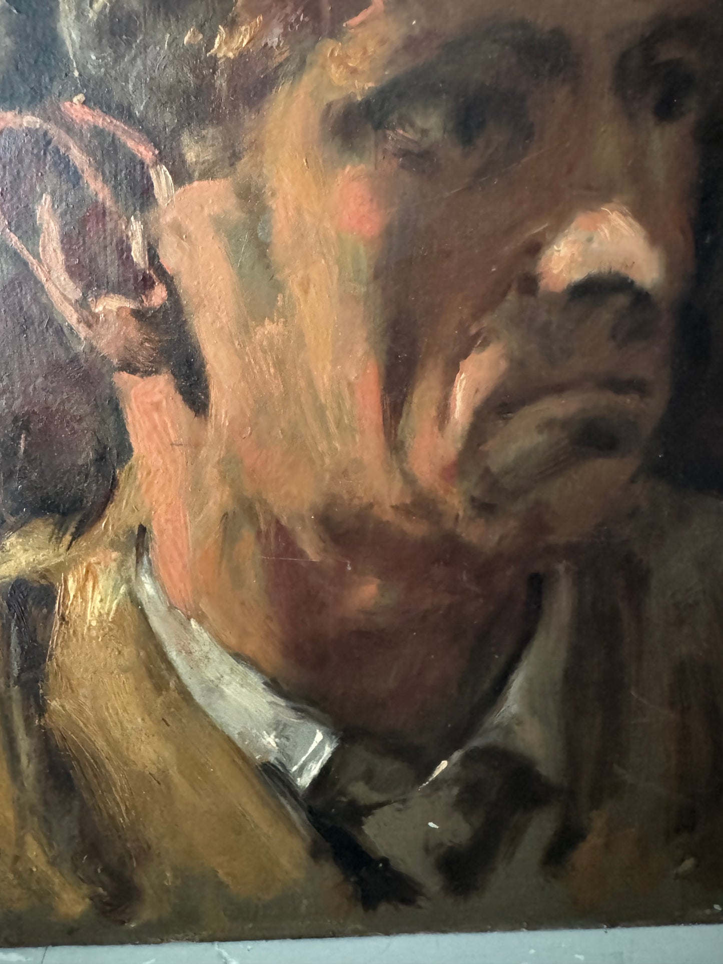 Vintage Mid Century Portrait Oil On Board George Weissbort (1928-2013)