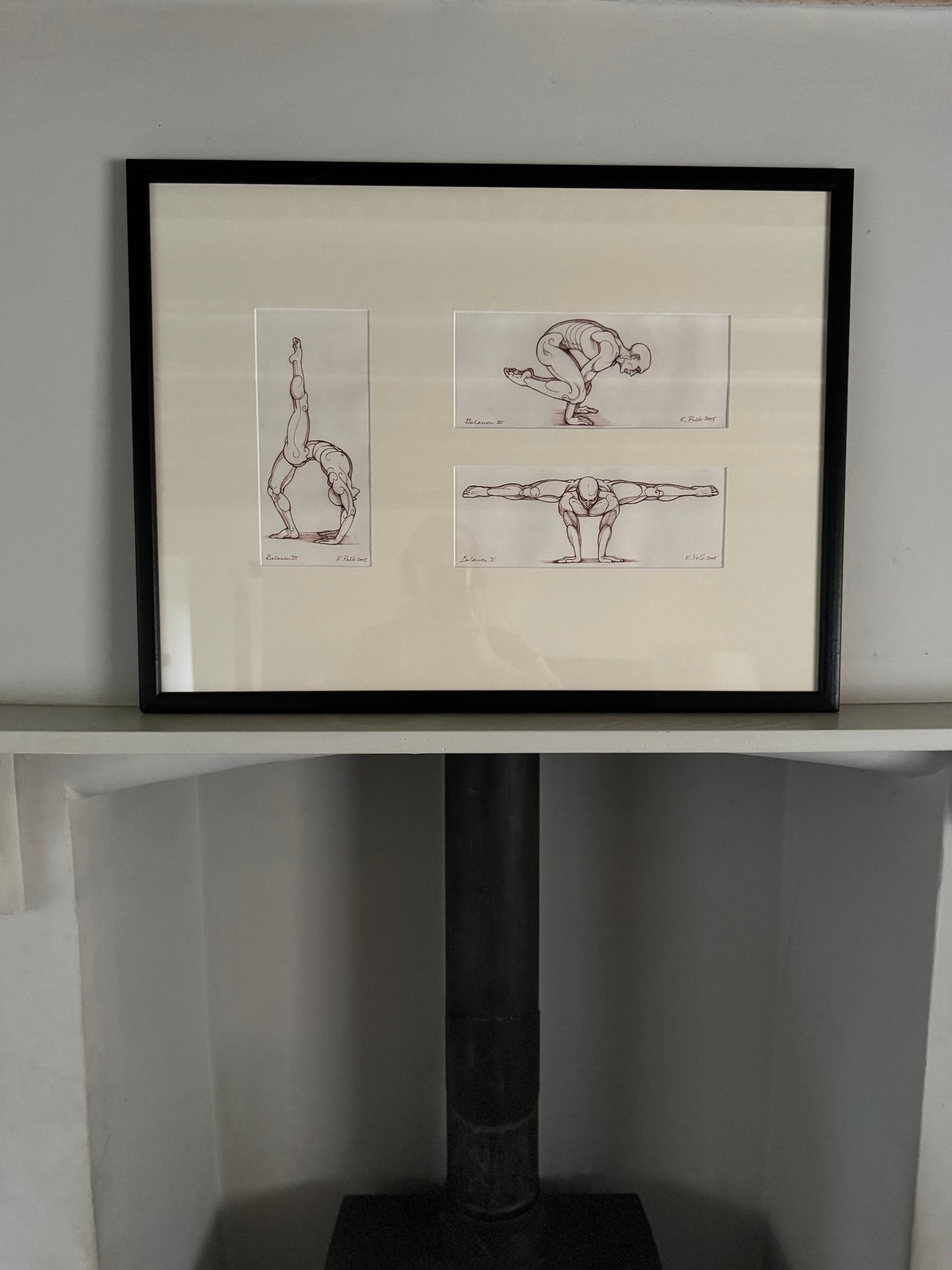 Framed Pen Drawings of Gymnastic Studies