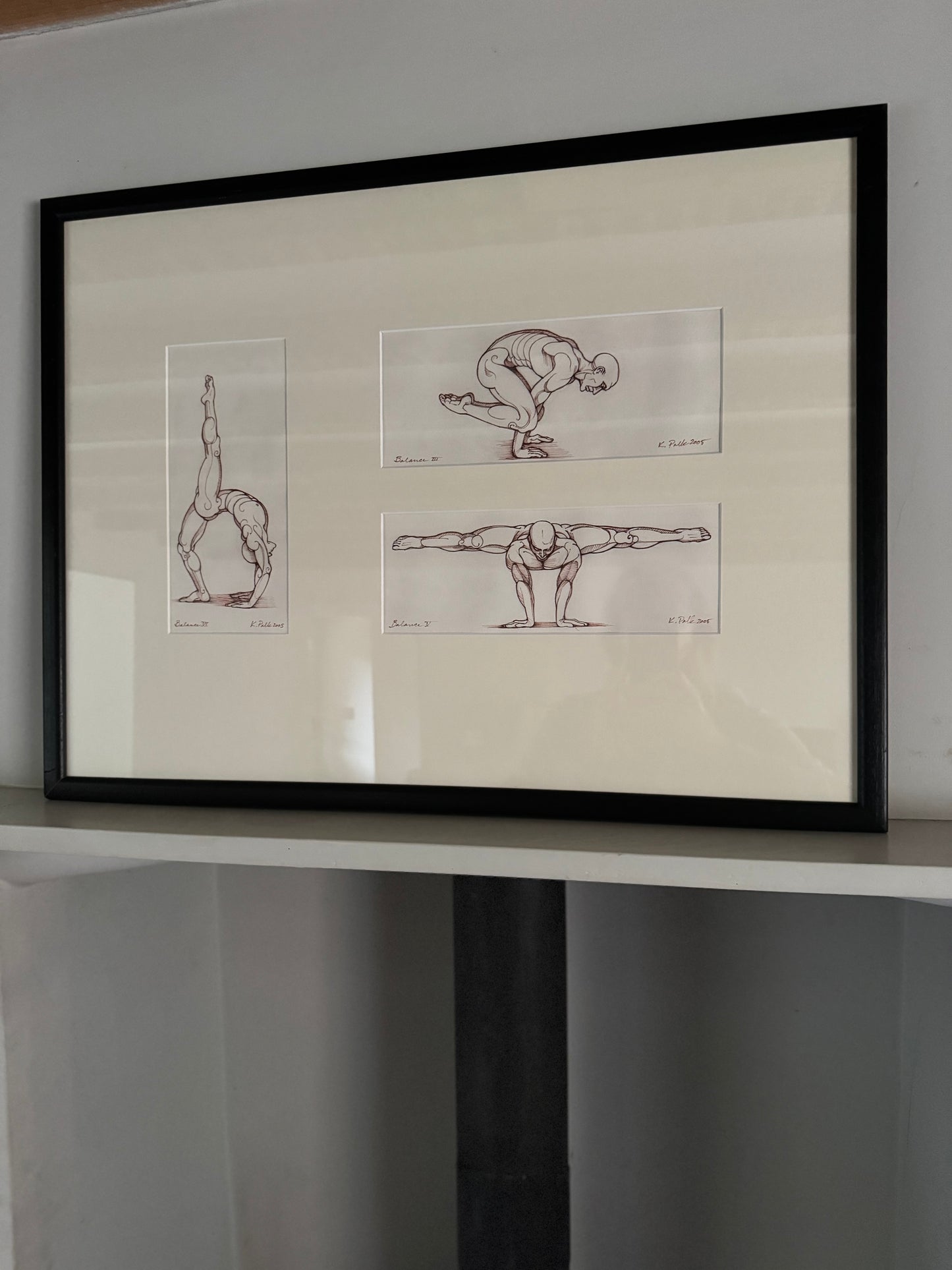 Framed Pen Drawings of Gymnastic Studies