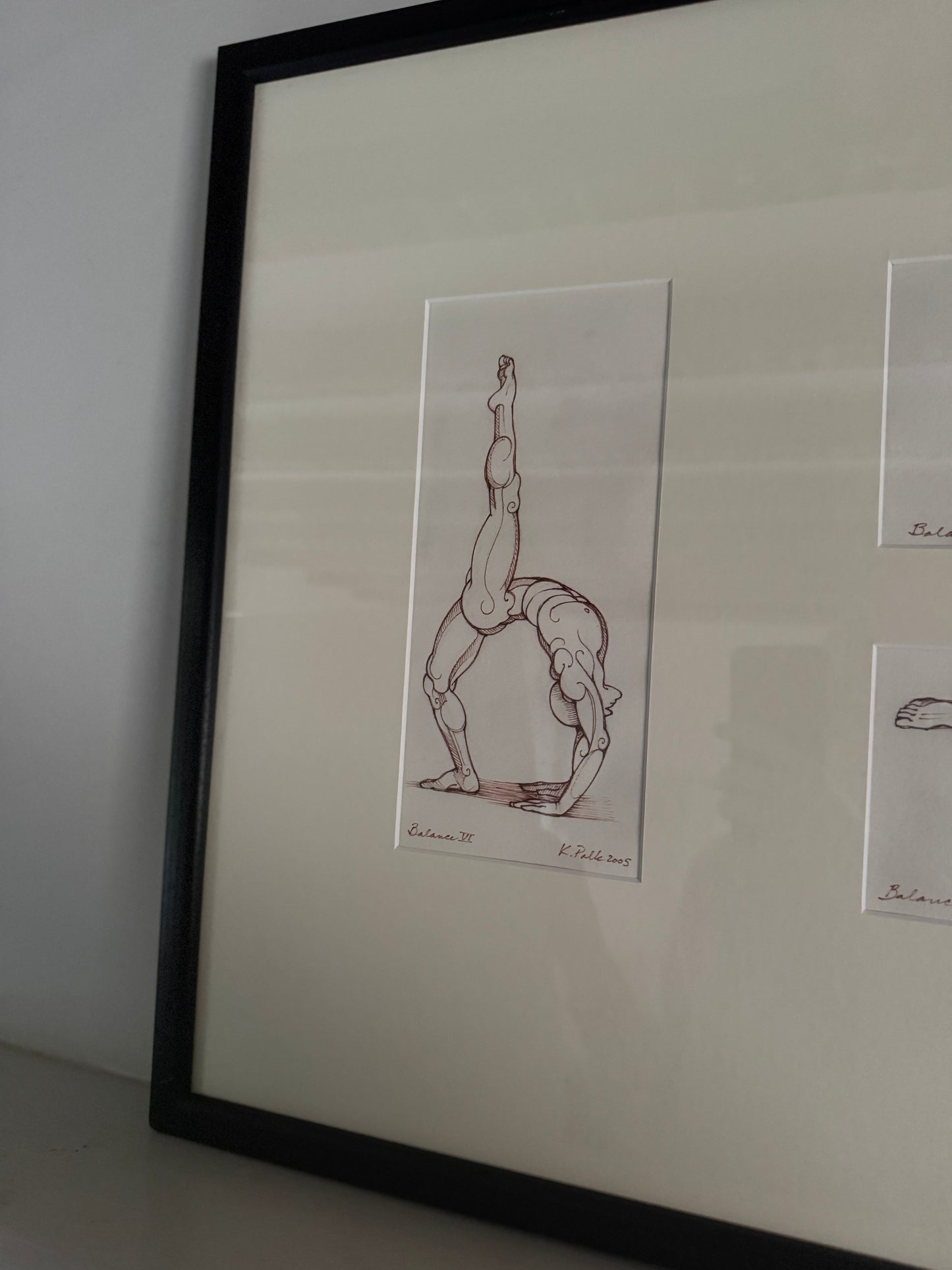 Framed Pen Drawings of Gymnastic Studies