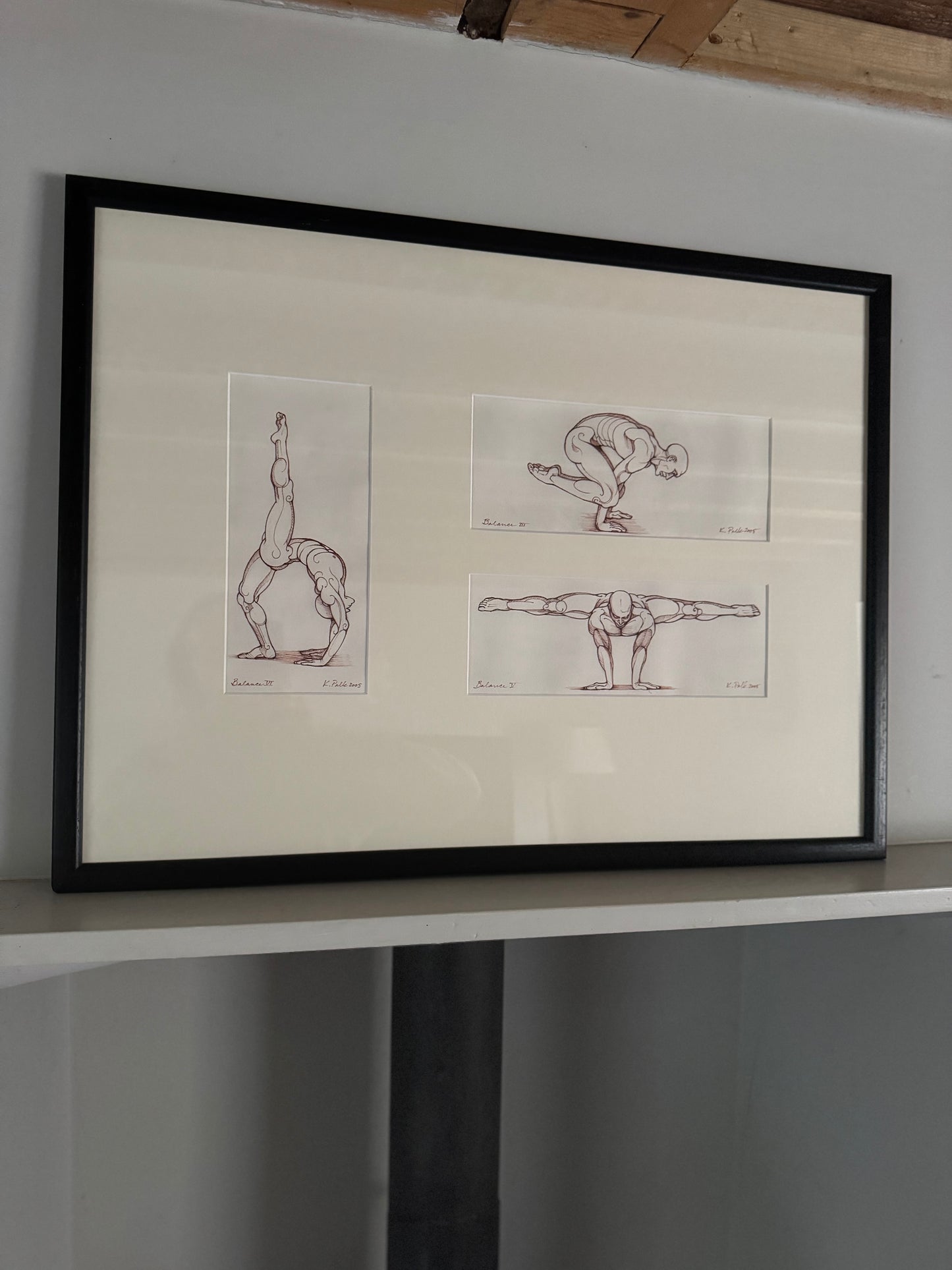 Framed Pen Drawings of Gymnastic Studies