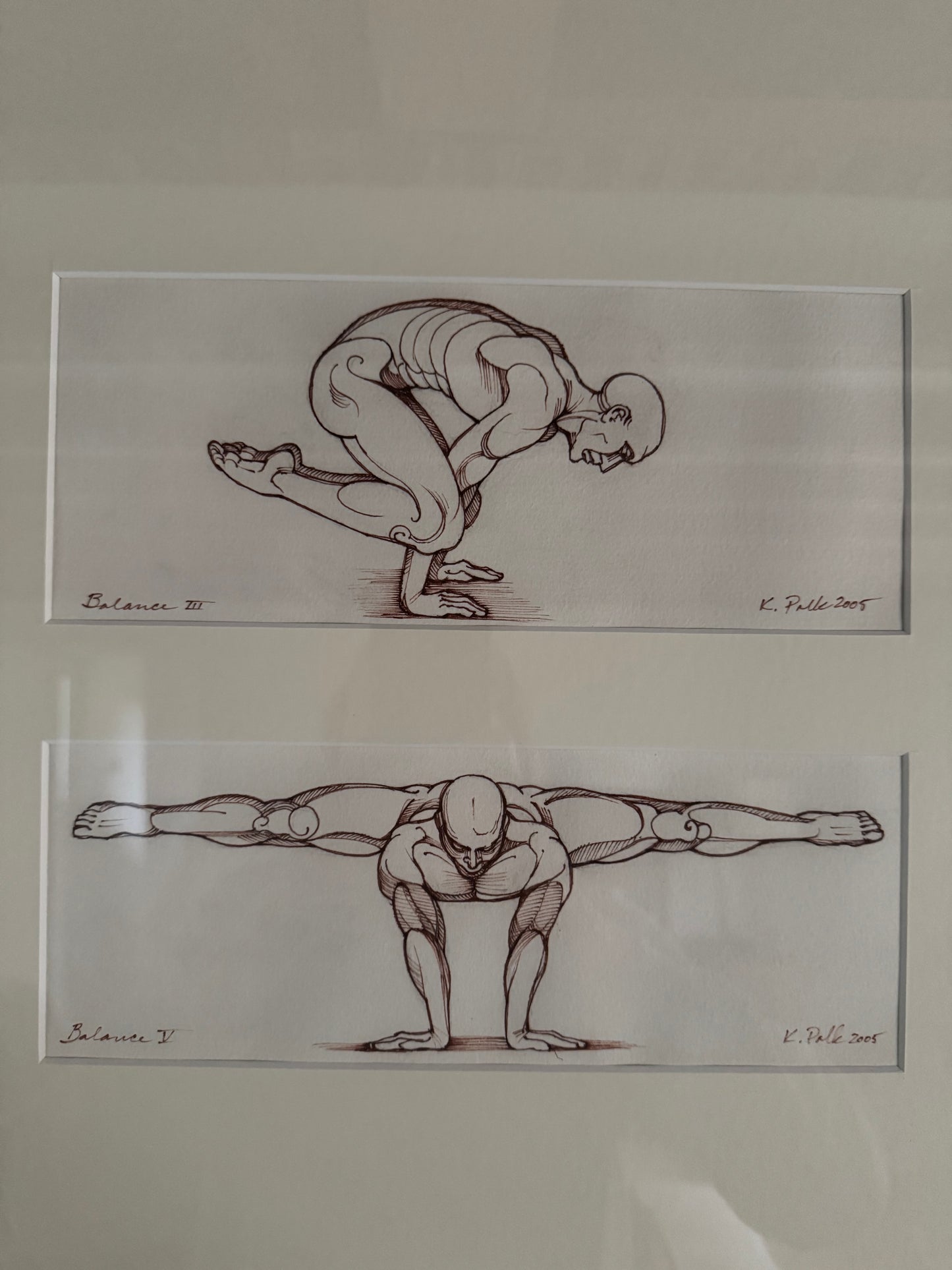 Framed Pen Drawings of Gymnastic Studies