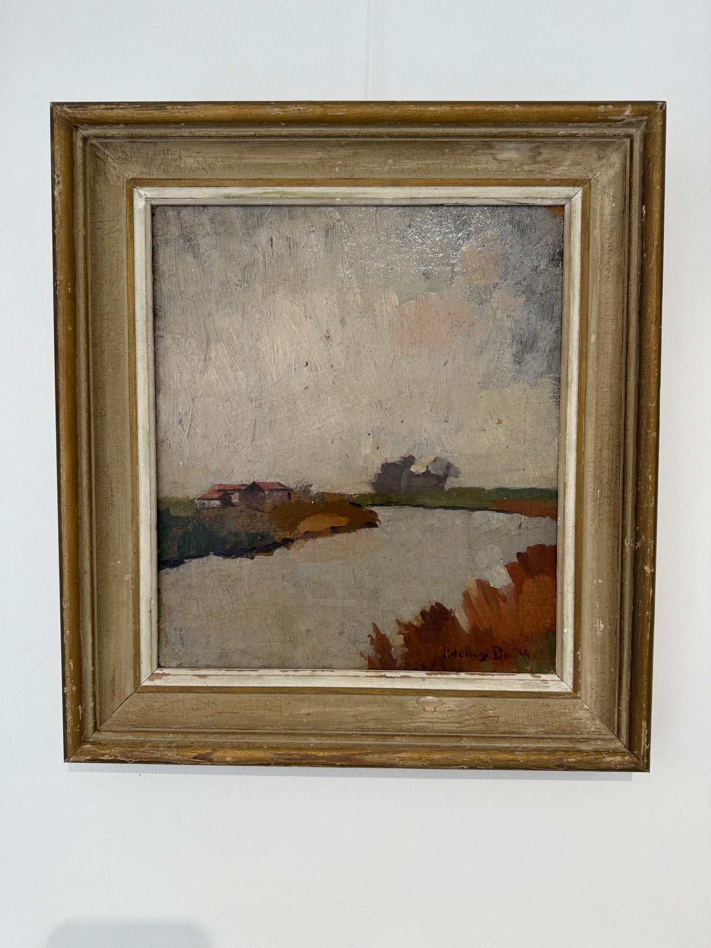 Antique Framed Oil On Board Flemish Landscape Study