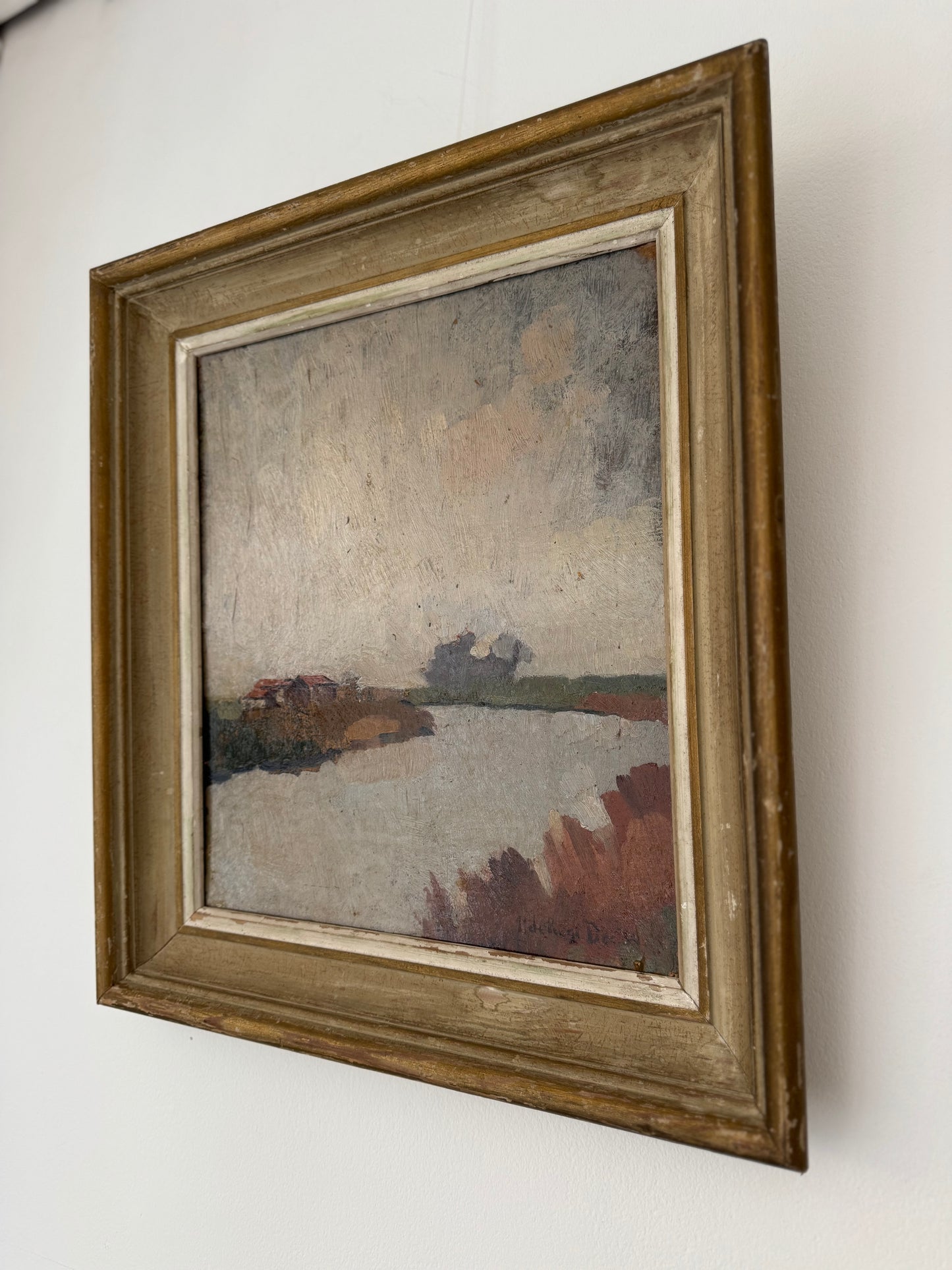 Antique Framed Oil On Board Flemish Landscape Study