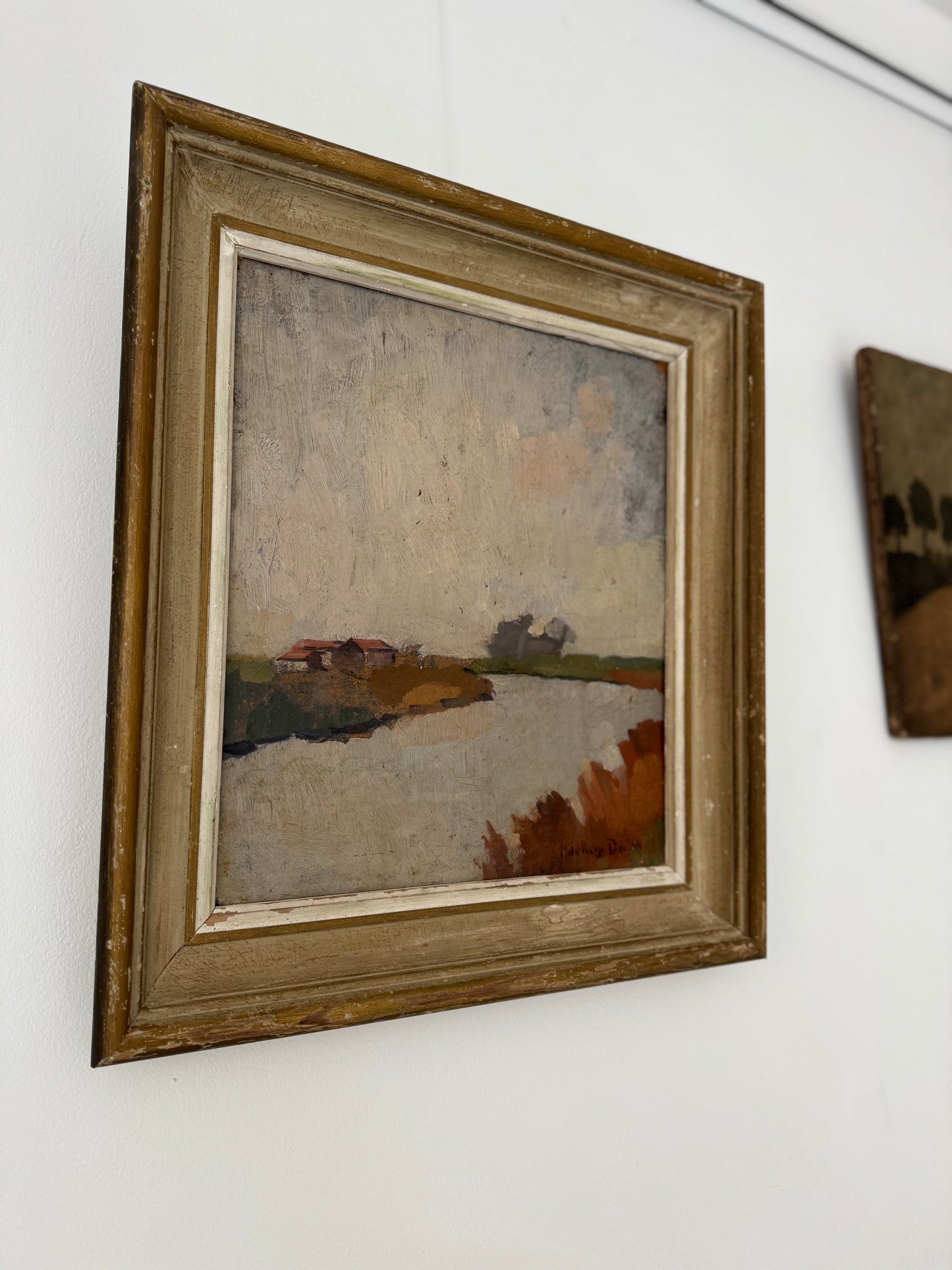 Antique Framed Oil On Board Flemish Landscape Study