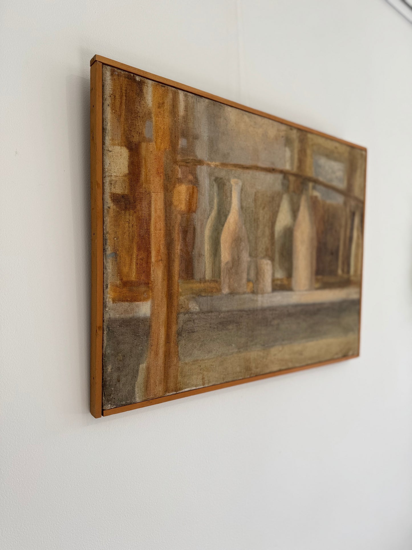 Vintage Mid Century Bottles Still Life Oil On Canvas Framed