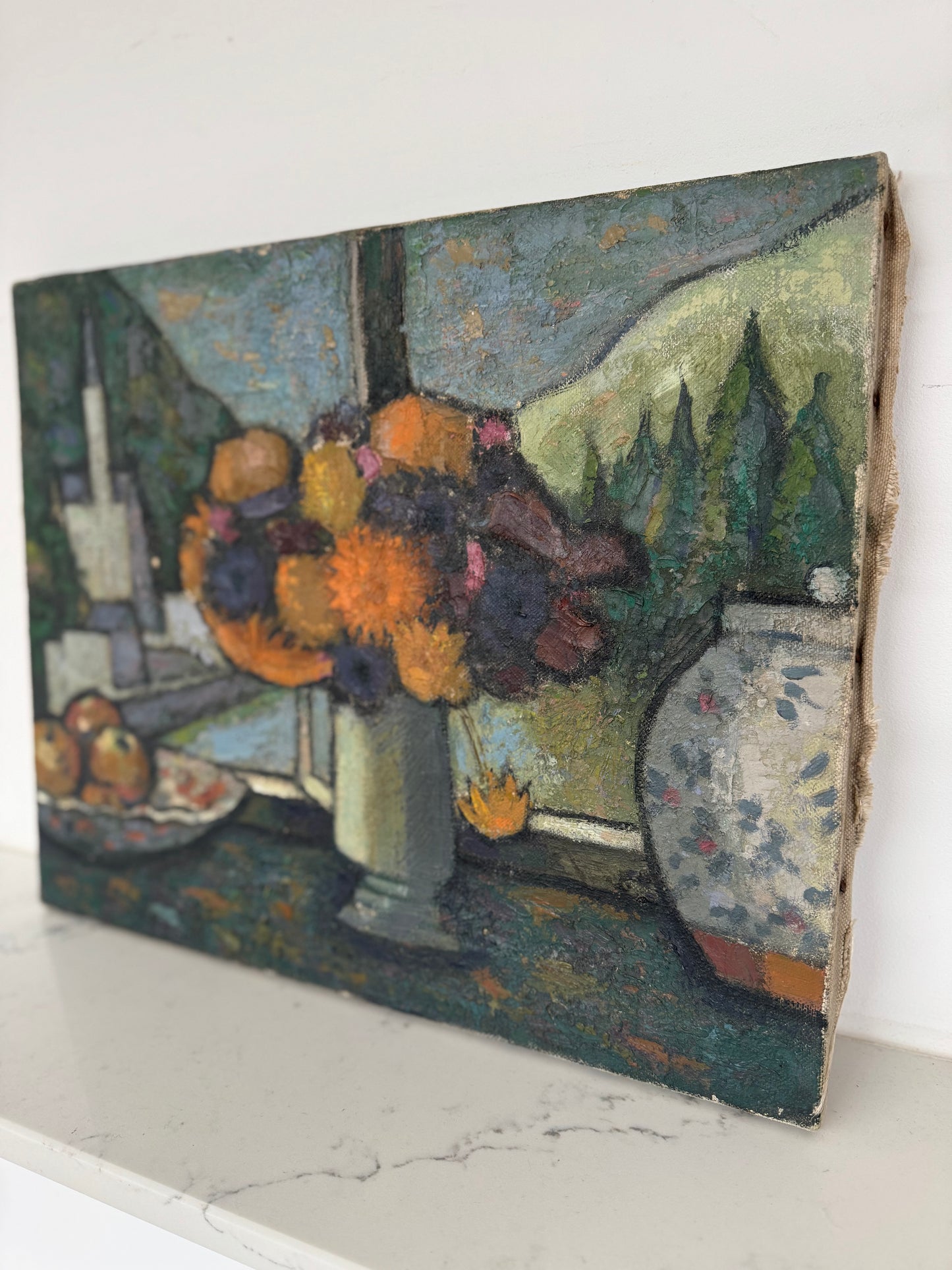Vintage Expressive Still Life Oil On Canvas