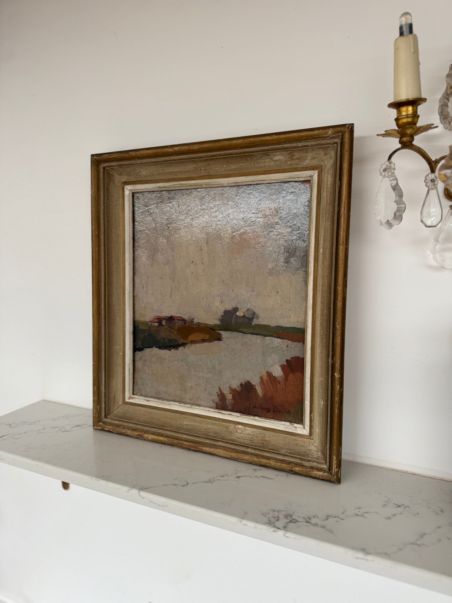 Antique Framed Oil On Board Flemish Landscape Study