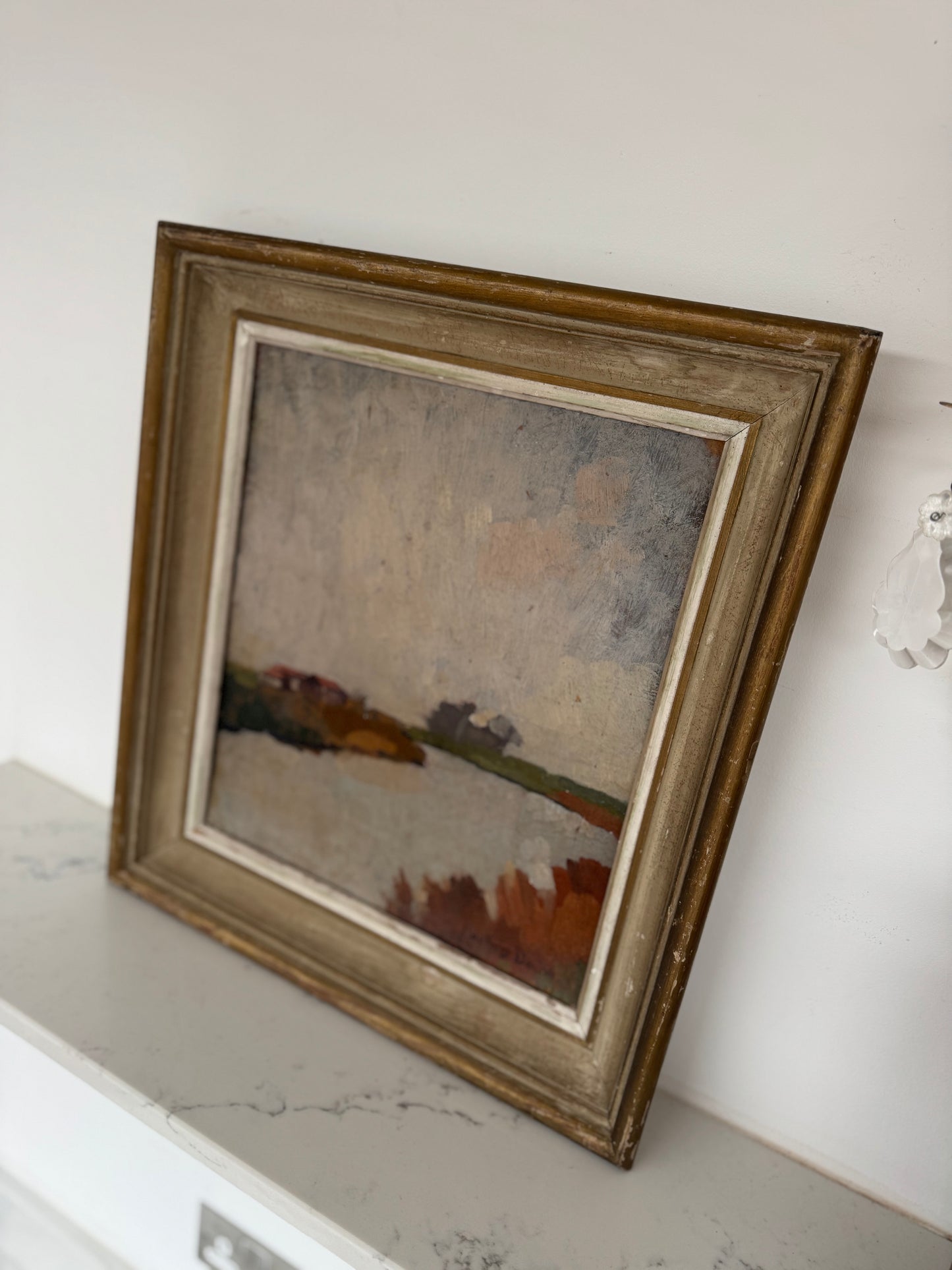 Antique Framed Oil On Board Flemish Landscape Study