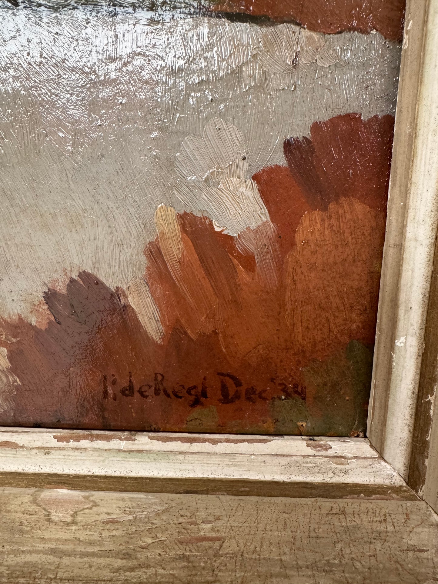 Antique Framed Oil On Board Flemish Landscape Study