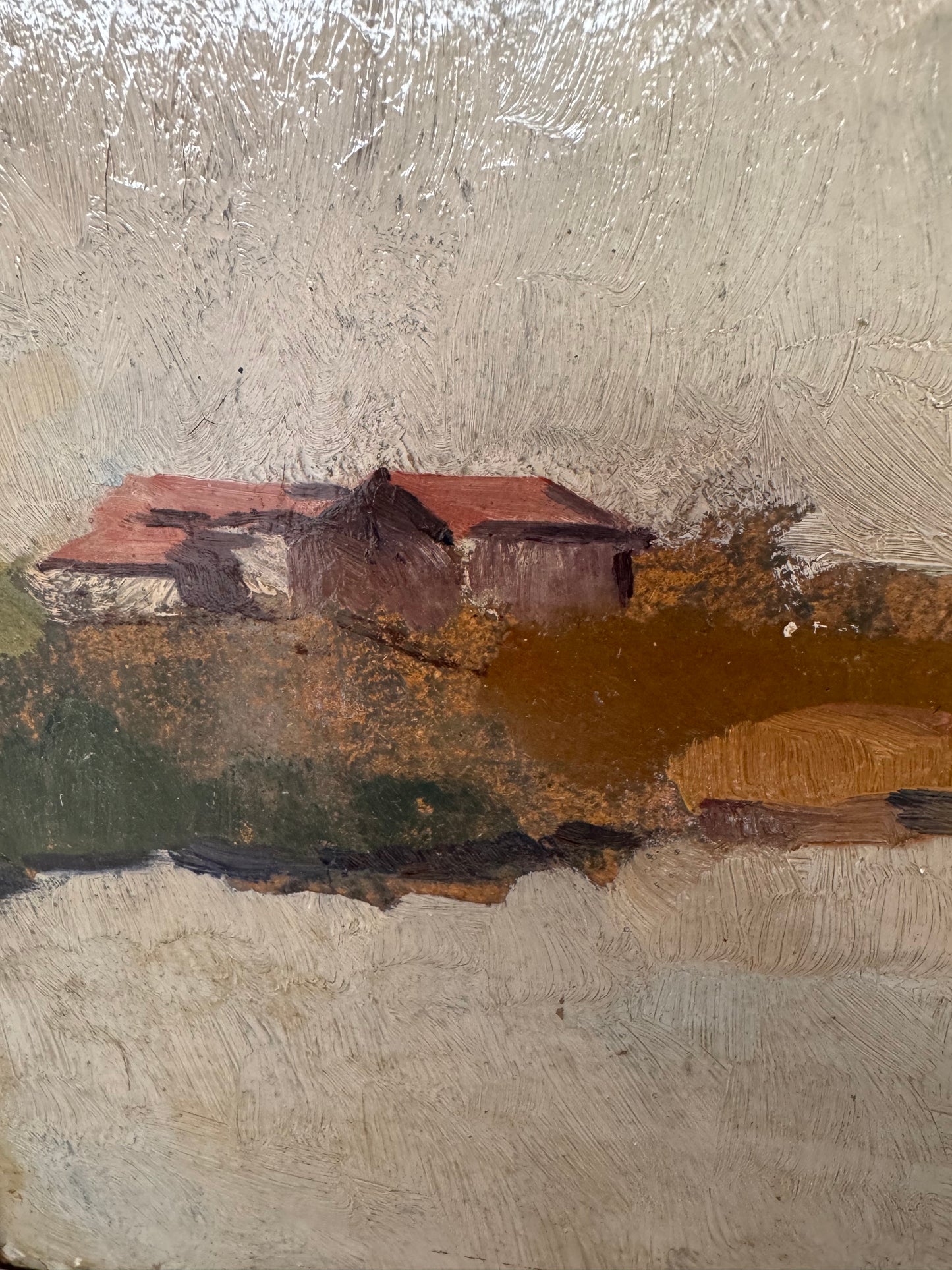 Antique Framed Oil On Board Flemish Landscape Study
