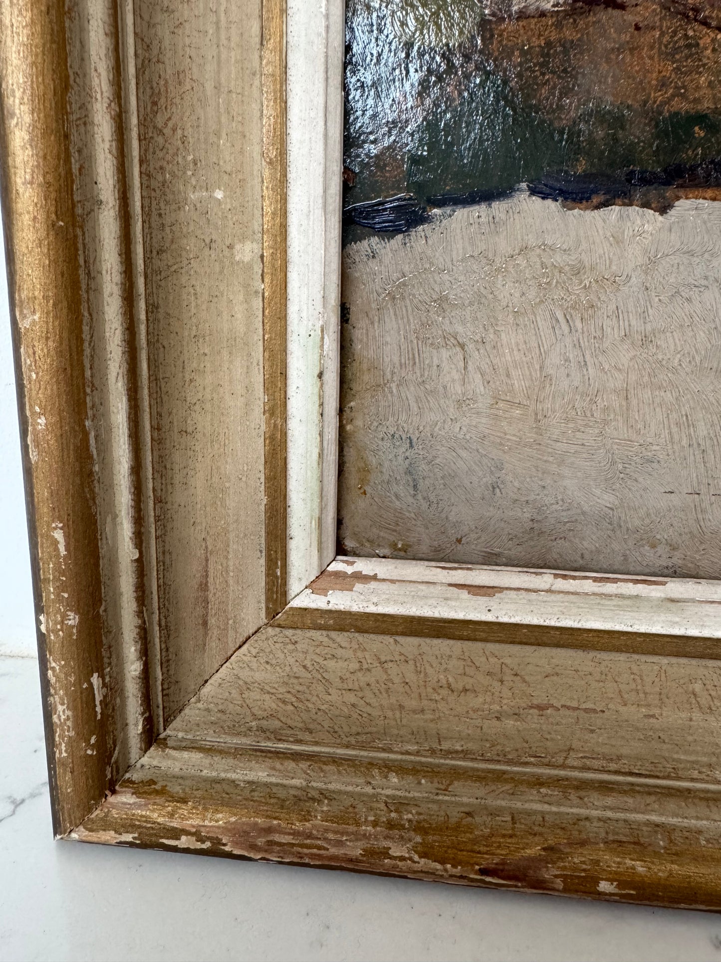 Antique Framed Oil On Board Flemish Landscape Study