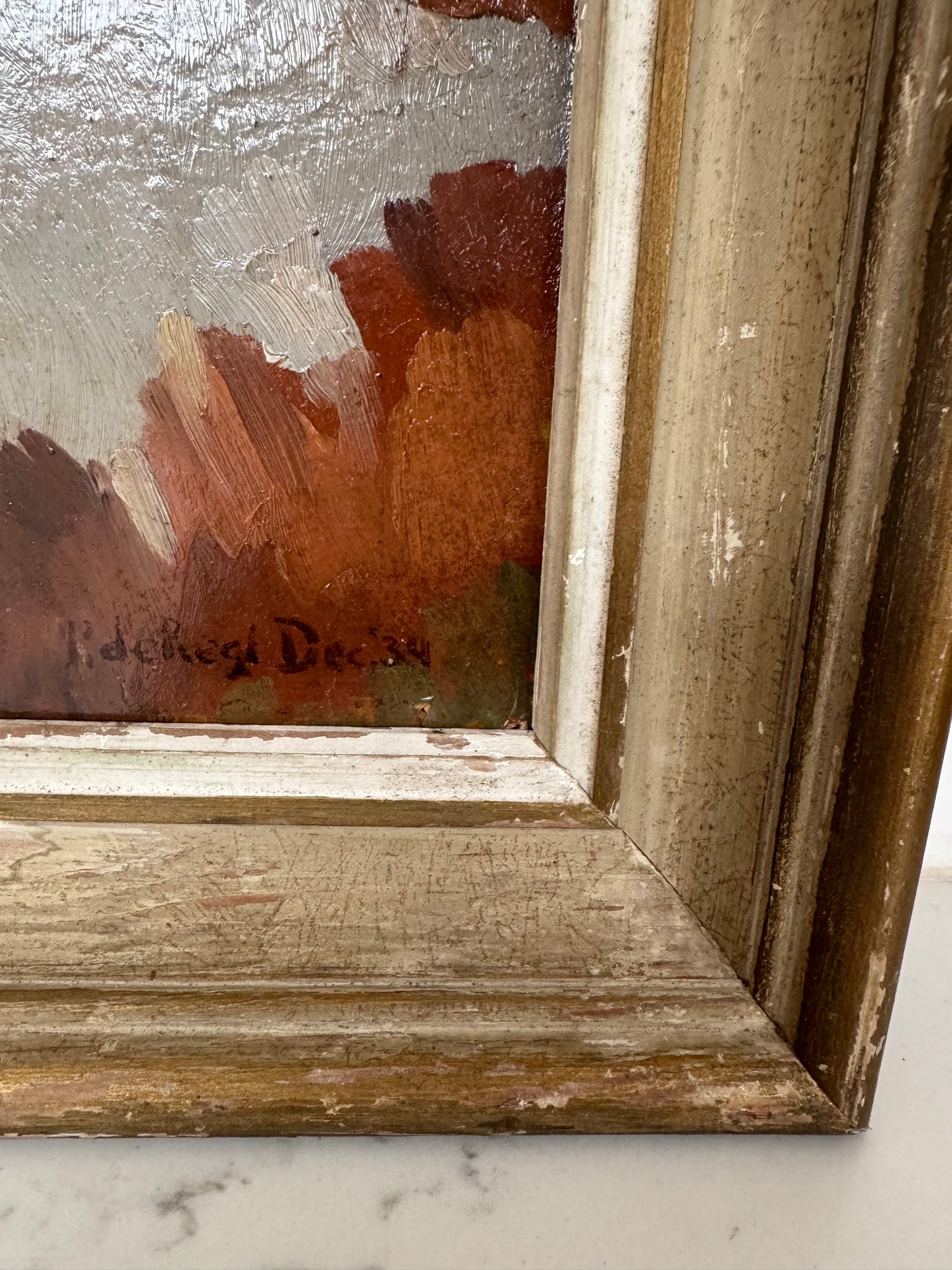 Antique Framed Oil On Board Flemish Landscape Study
