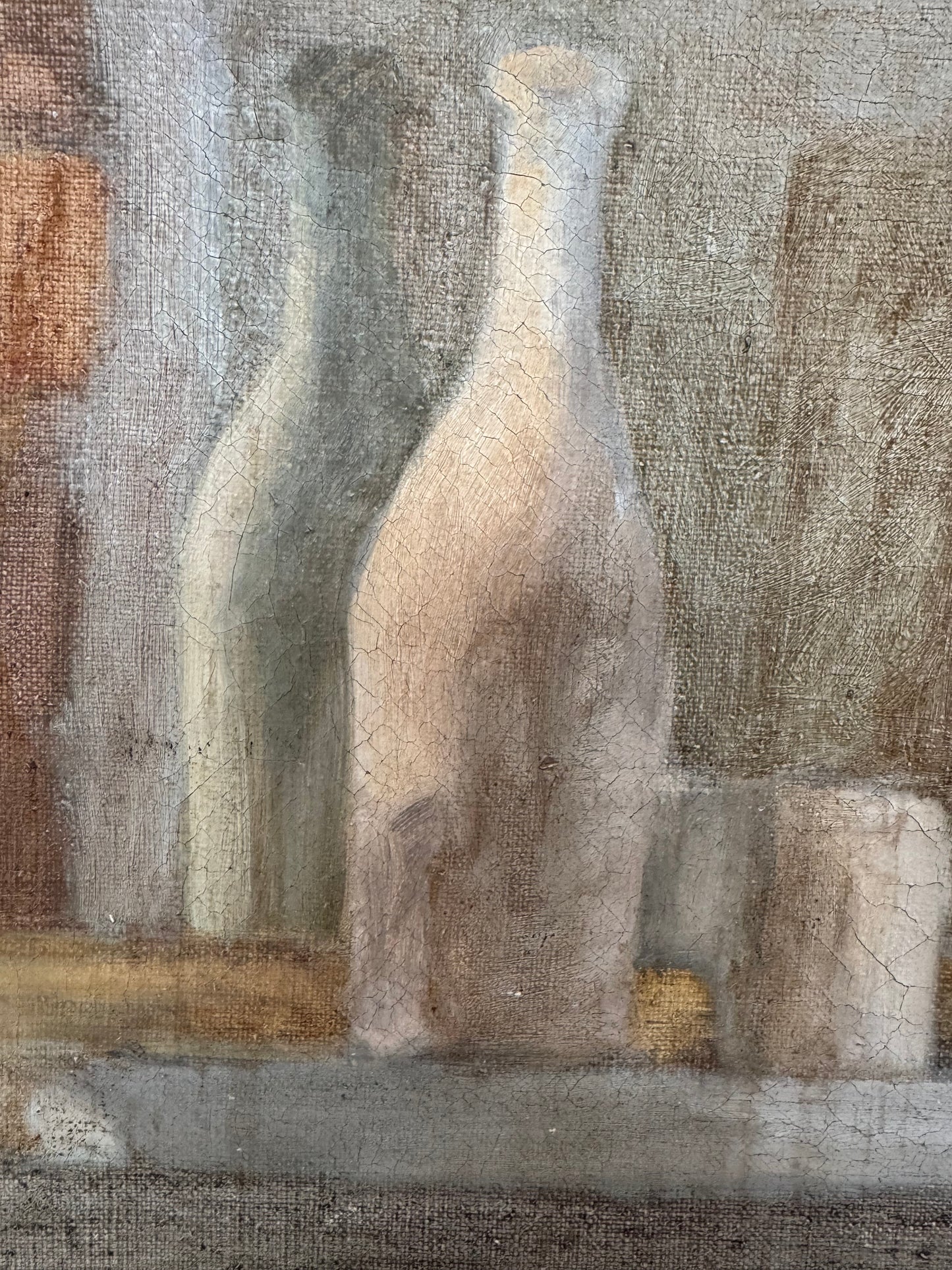 Vintage Mid Century Bottles Still Life Oil On Canvas Framed