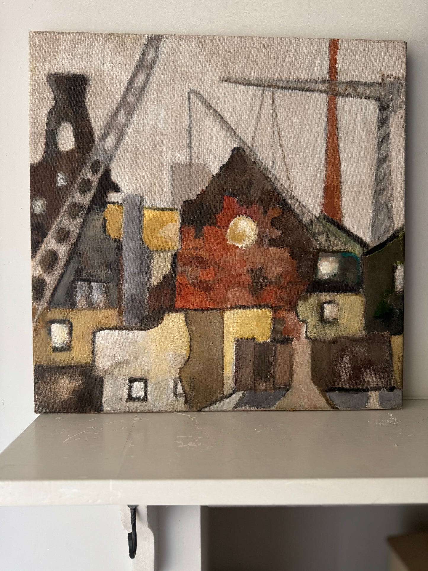 Vintage Industrial Landscape Oil On Canvas