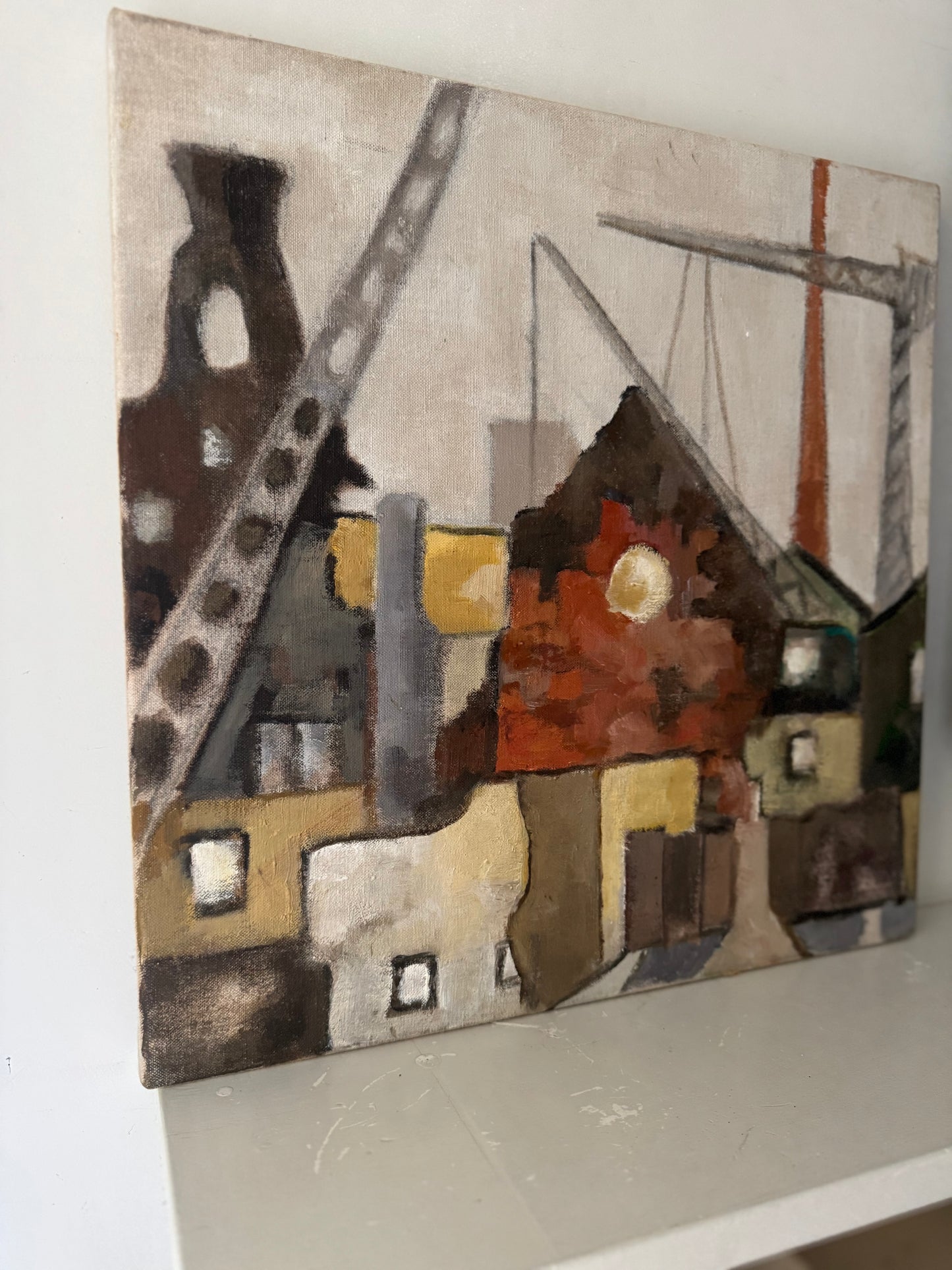 Vintage Industrial Landscape Oil On Canvas